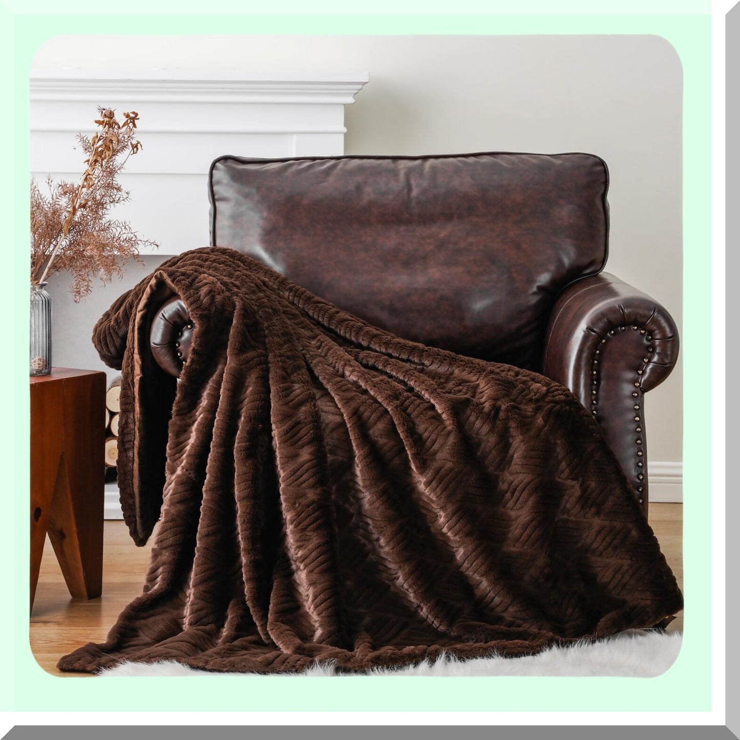 UltraSoft Chocolate Mink Throw Blanket Set - Includes 50"x60" Super Soft Rabbit Blanket & 18"x18" Pillow Cover for Couch Comfort"