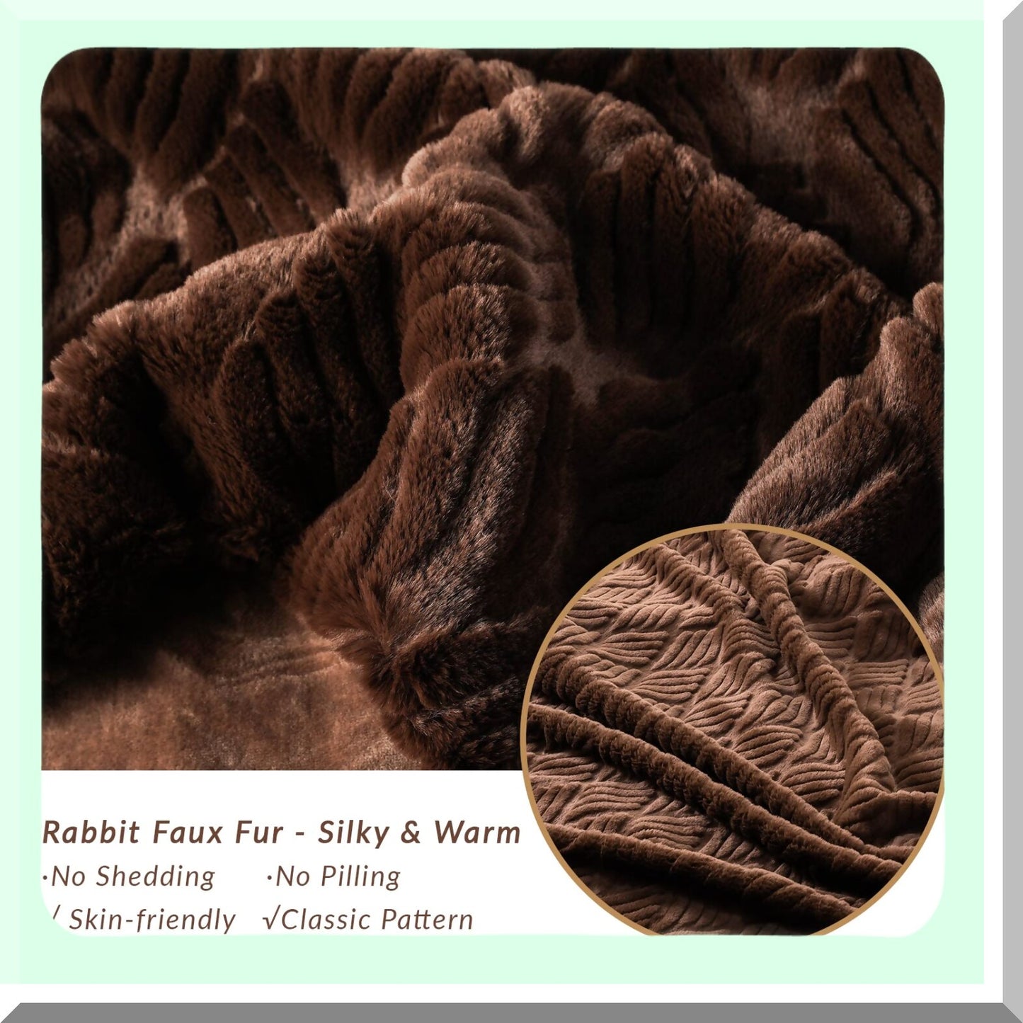 UltraSoft Chocolate Mink Throw Blanket Set - Includes 50"x60" Super Soft Rabbit Blanket & 18"x18" Pillow Cover for Couch Comfort"