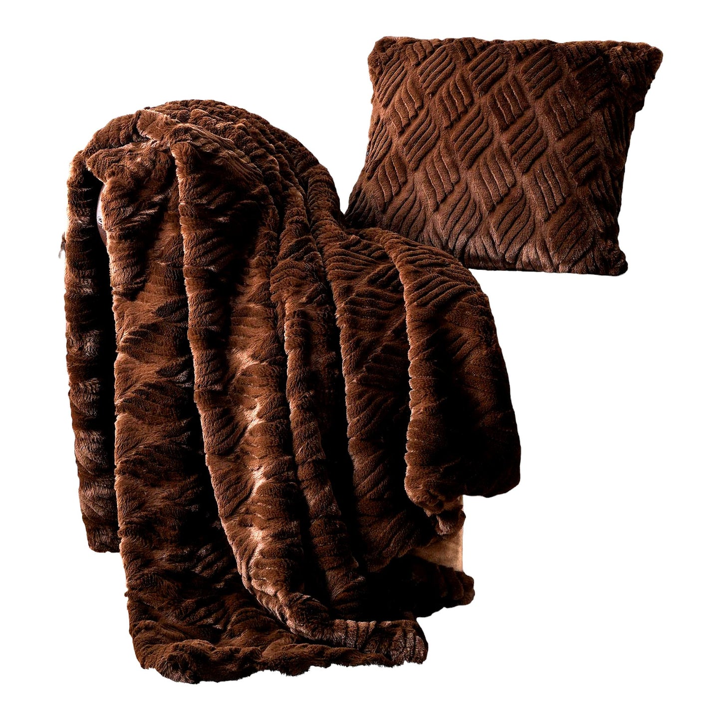 UltraSoft Chocolate Mink Throw Blanket Set - Includes 50"x60" Super Soft Rabbit Blanket & 18"x18" Pillow Cover for Couch Comfort"