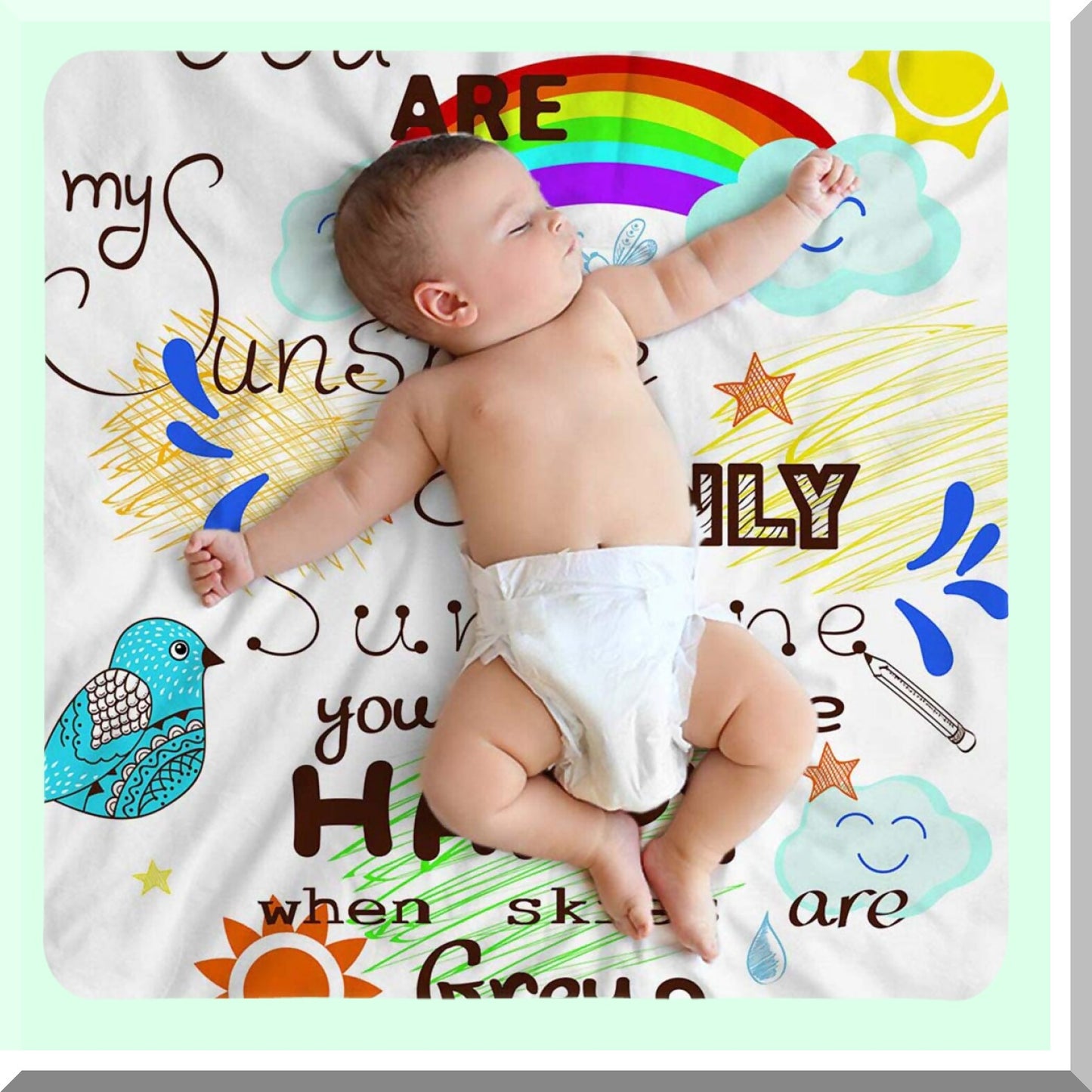 Sunshine Dreams Flannel Throw Blanket - Soft, Warm, and Cozy for Baby, Toddler, Dog, or Cat - 30x40 Inch Decorative Plush with Bird, Cloud, Rainbow, and Sun Design