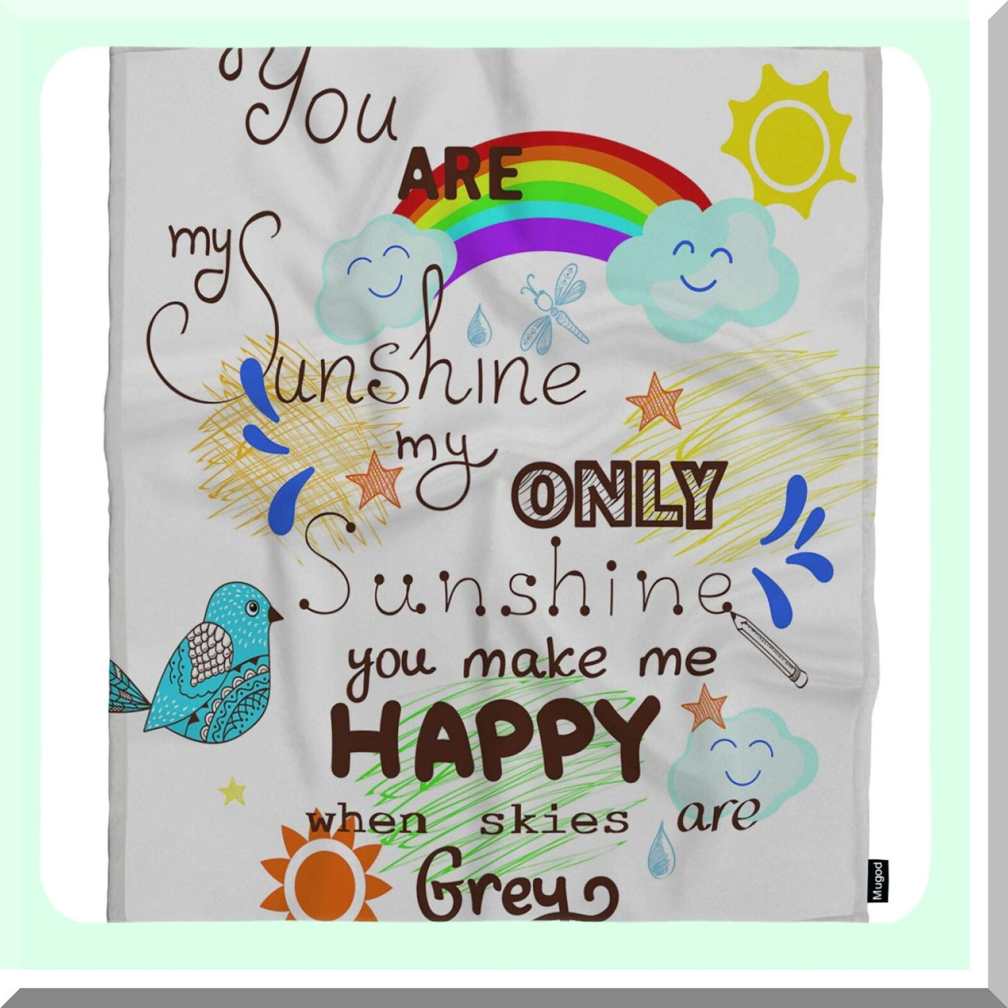 Sunshine Dreams Flannel Throw Blanket - Soft, Warm, and Cozy for Baby, Toddler, Dog, or Cat - 30x40 Inch Decorative Plush with Bird, Cloud, Rainbow, and Sun Design