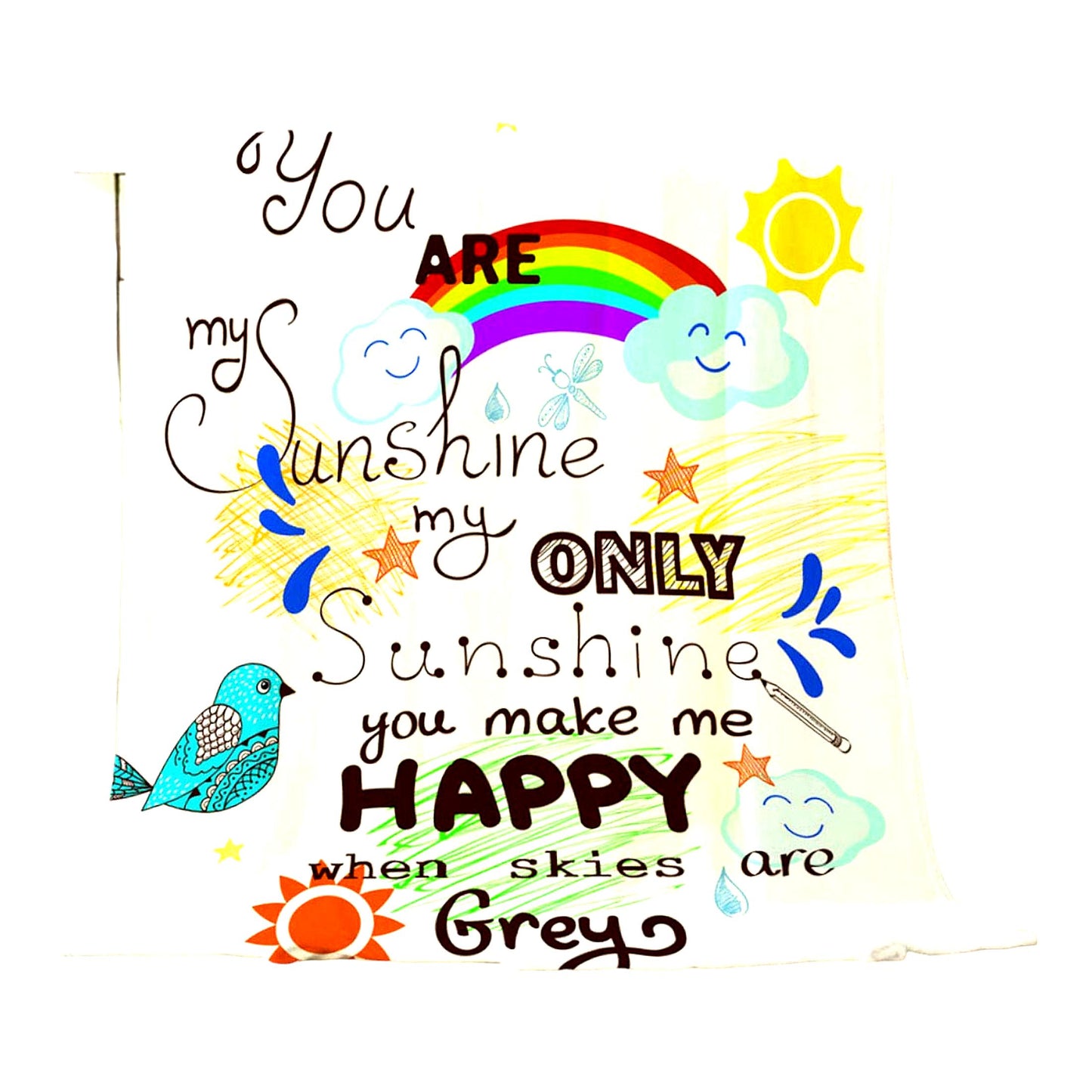 Sunshine Dreams Flannel Throw Blanket - Soft, Warm, and Cozy for Baby, Toddler, Dog, or Cat - 30x40 Inch Decorative Plush with Bird, Cloud, Rainbow, and Sun Design