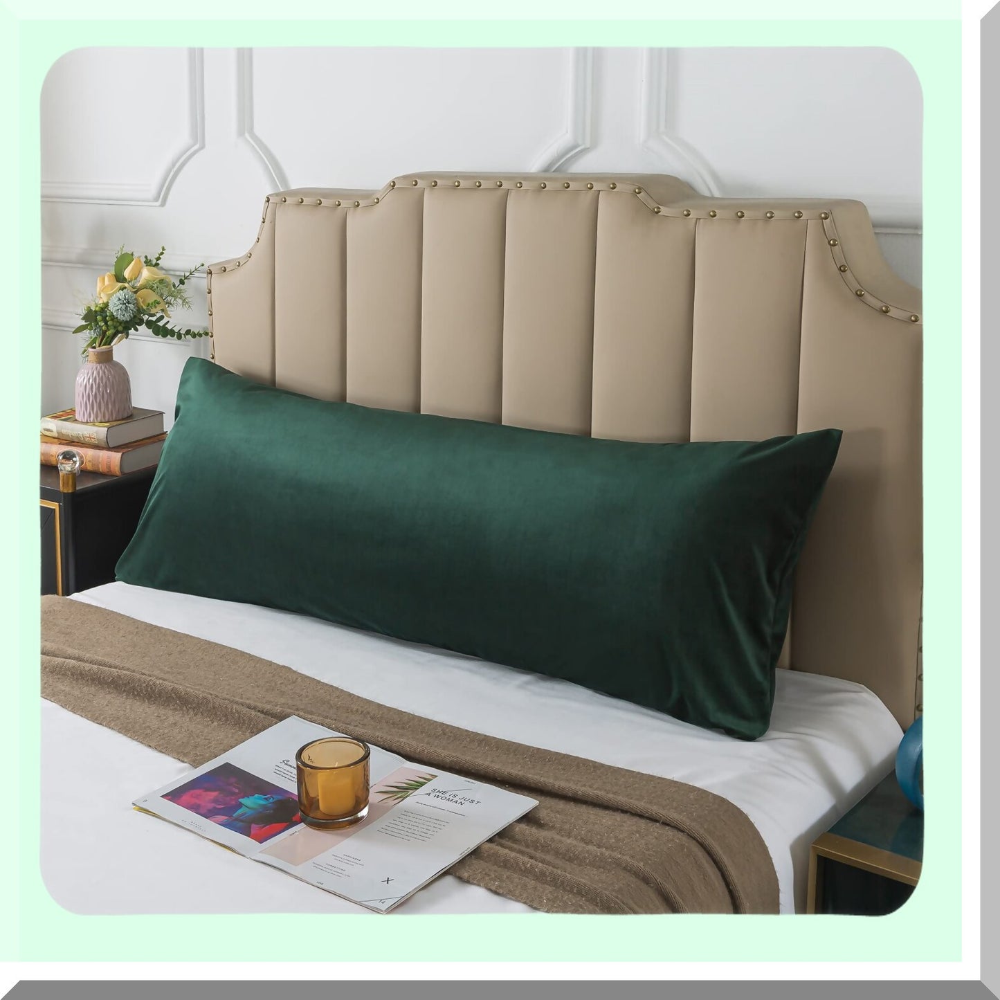Luxury Velvet Cozy Flannel Body Pillowcase - Dark Green 20x54 Inches