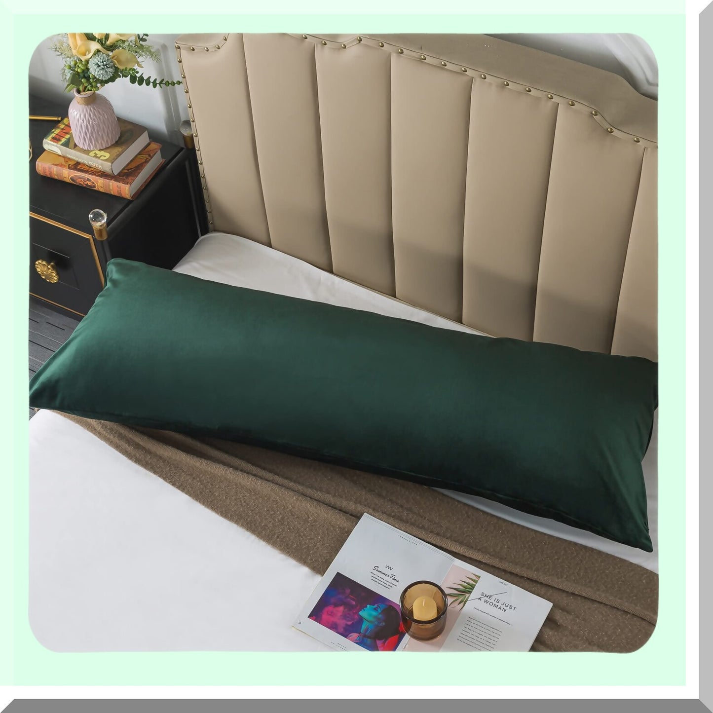 Luxury Velvet Cozy Flannel Body Pillowcase - Dark Green 20x54 Inches