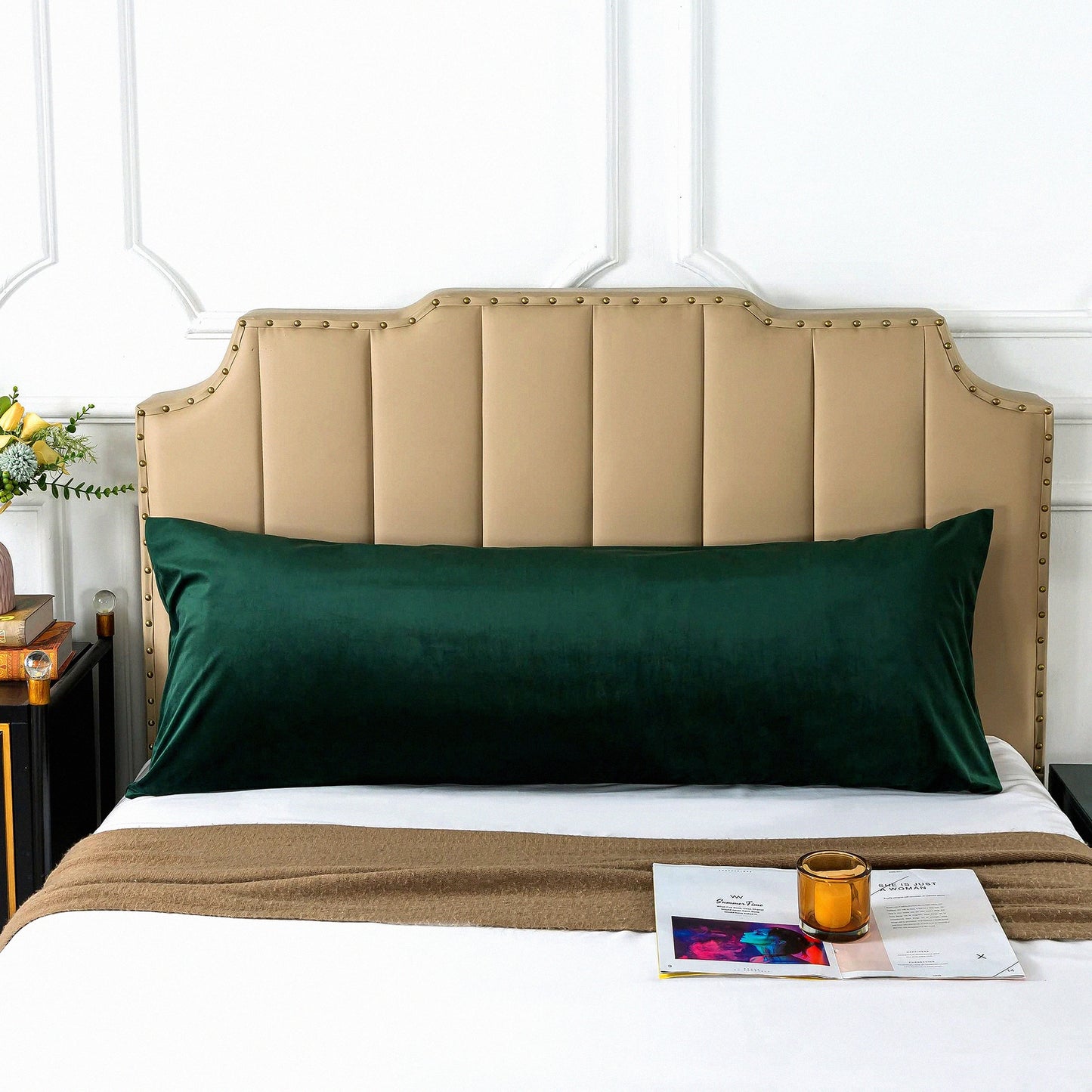 Luxury Velvet Cozy Flannel Body Pillowcase - Dark Green 20x54 Inches