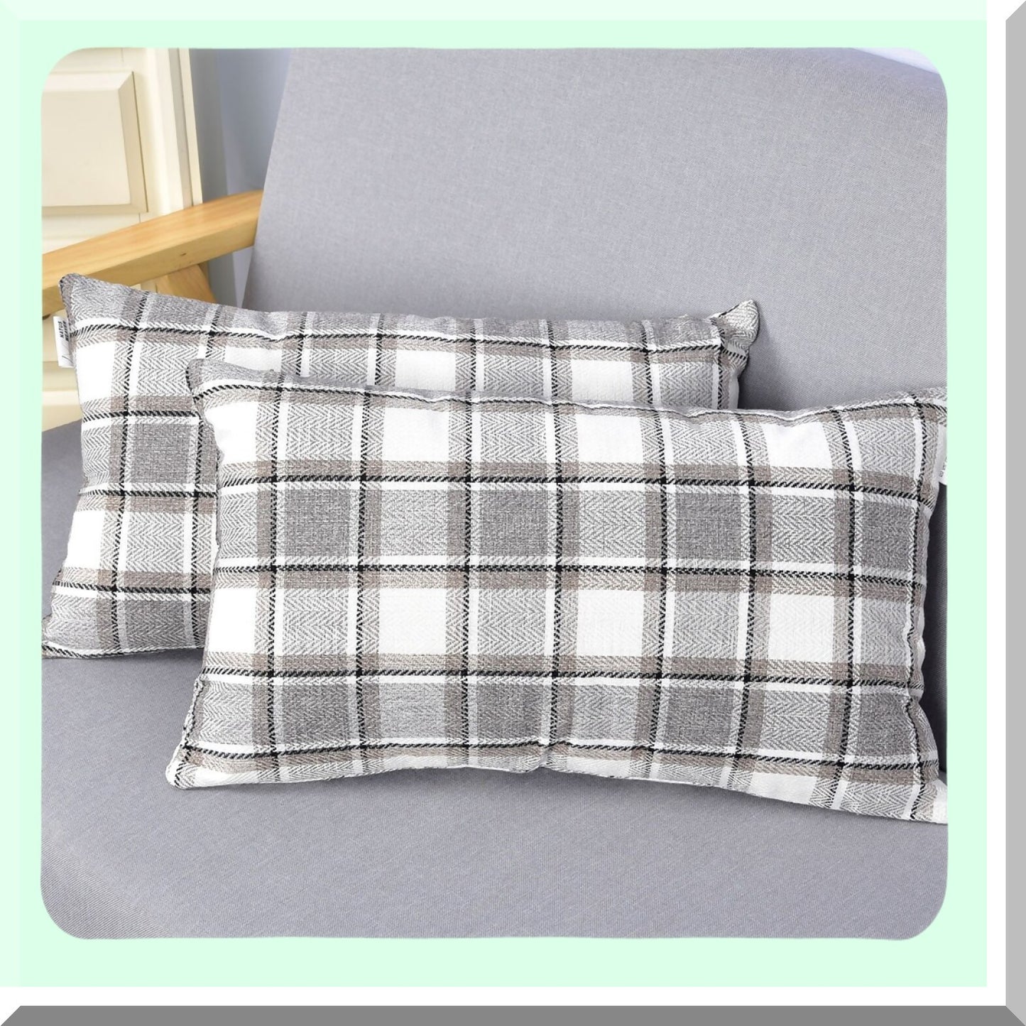 Cool Stripe Check Linen Pillowcase Set - Soft Decorative Throw Cushion Covers with Hidden Zipper for Sofa - 12" x 20" Gray Multi Color - Pack of 2