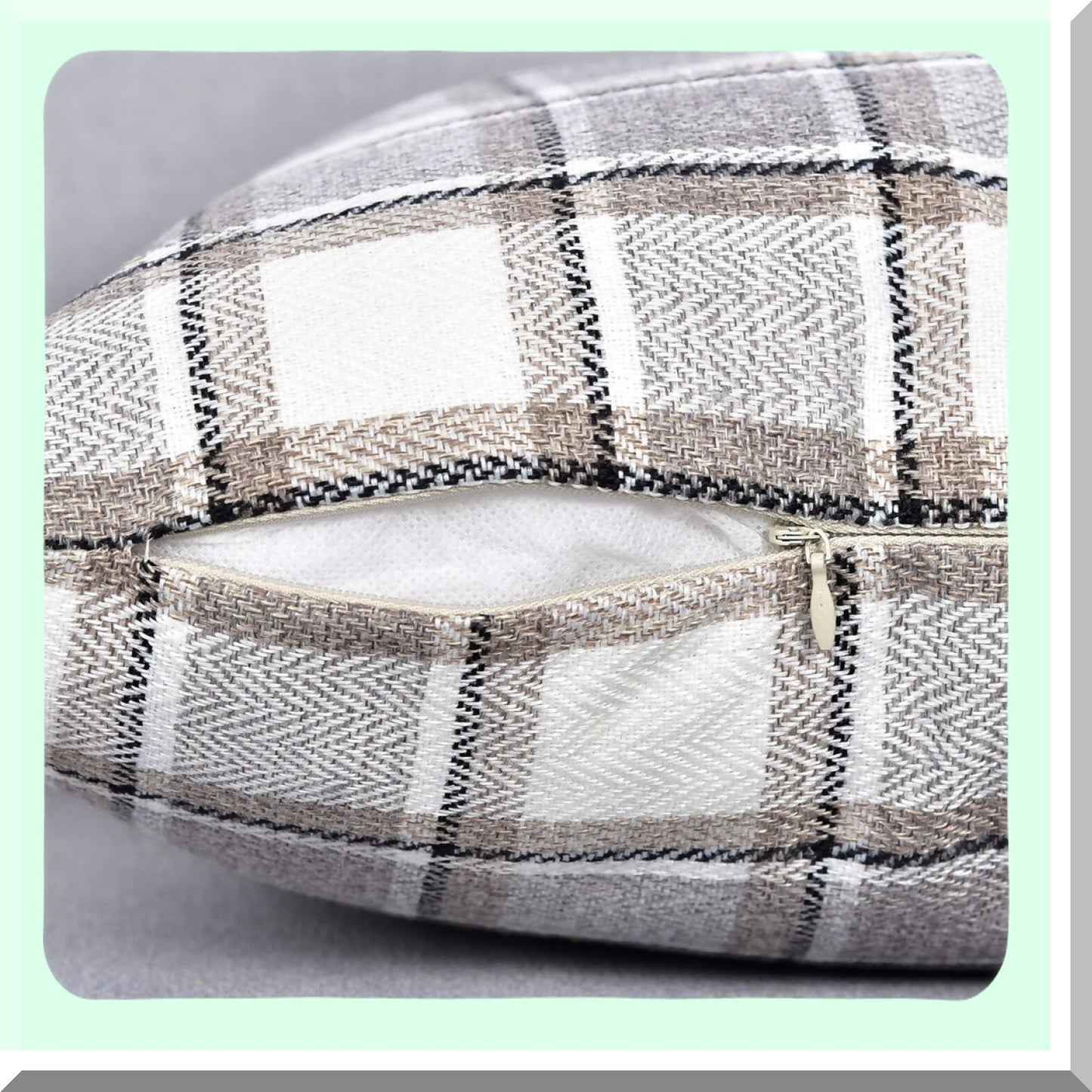 Cool Stripe Check Linen Pillowcase Set - Soft Decorative Throw Cushion Covers with Hidden Zipper for Sofa - 12" x 20" Gray Multi Color - Pack of 2