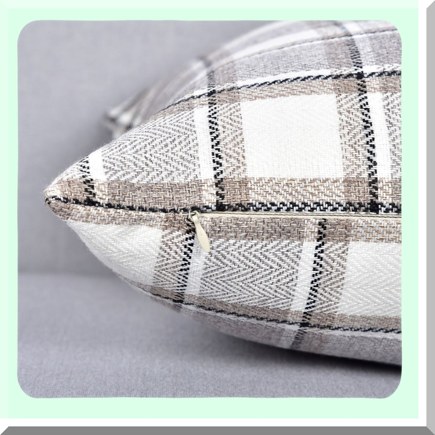 Cool Stripe Check Linen Pillowcase Set - Soft Decorative Throw Cushion Covers with Hidden Zipper for Sofa - 12" x 20" Gray Multi Color - Pack of 2