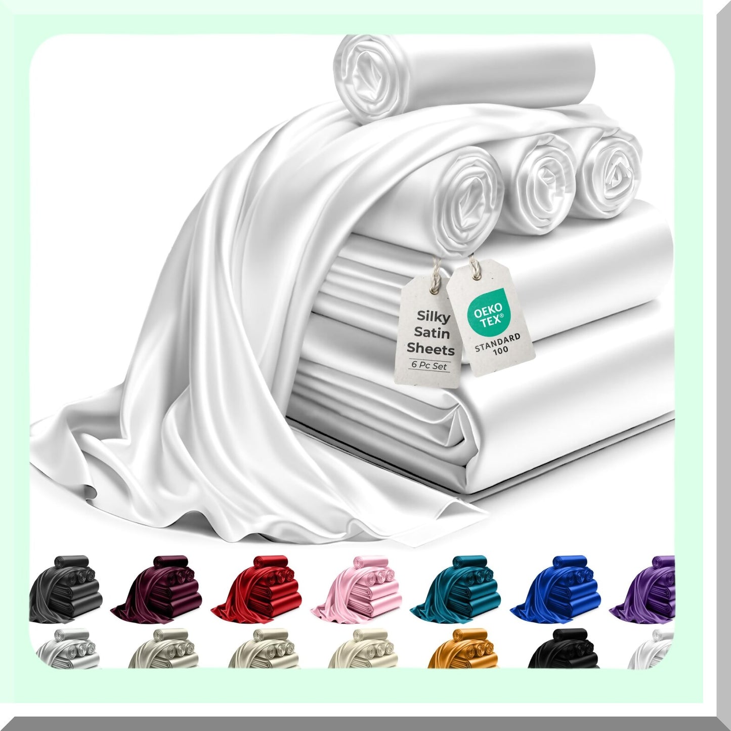 SilkLux Queen Bed Set - 6pcs Luxurious All-Season Silky Soft Sheets for Elegant and Comfy Sleep Experience. Wrinkle-Free White Bedding Set.