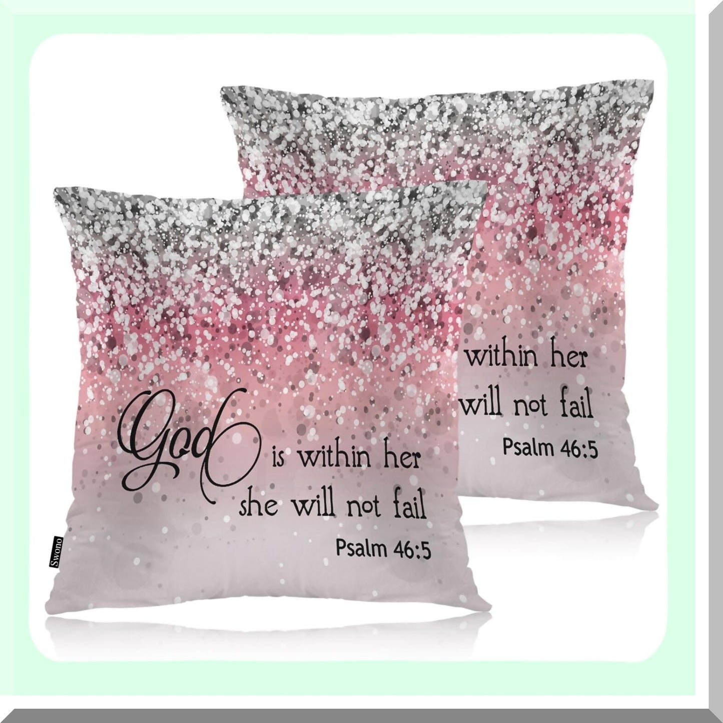 Divine Protection Pillow Covers - Set of 2 Bible Quote Cushion Cases for Home Decor, Sofa, Couch, Bed, Car - 18x18 Inch Glitter Pink Design