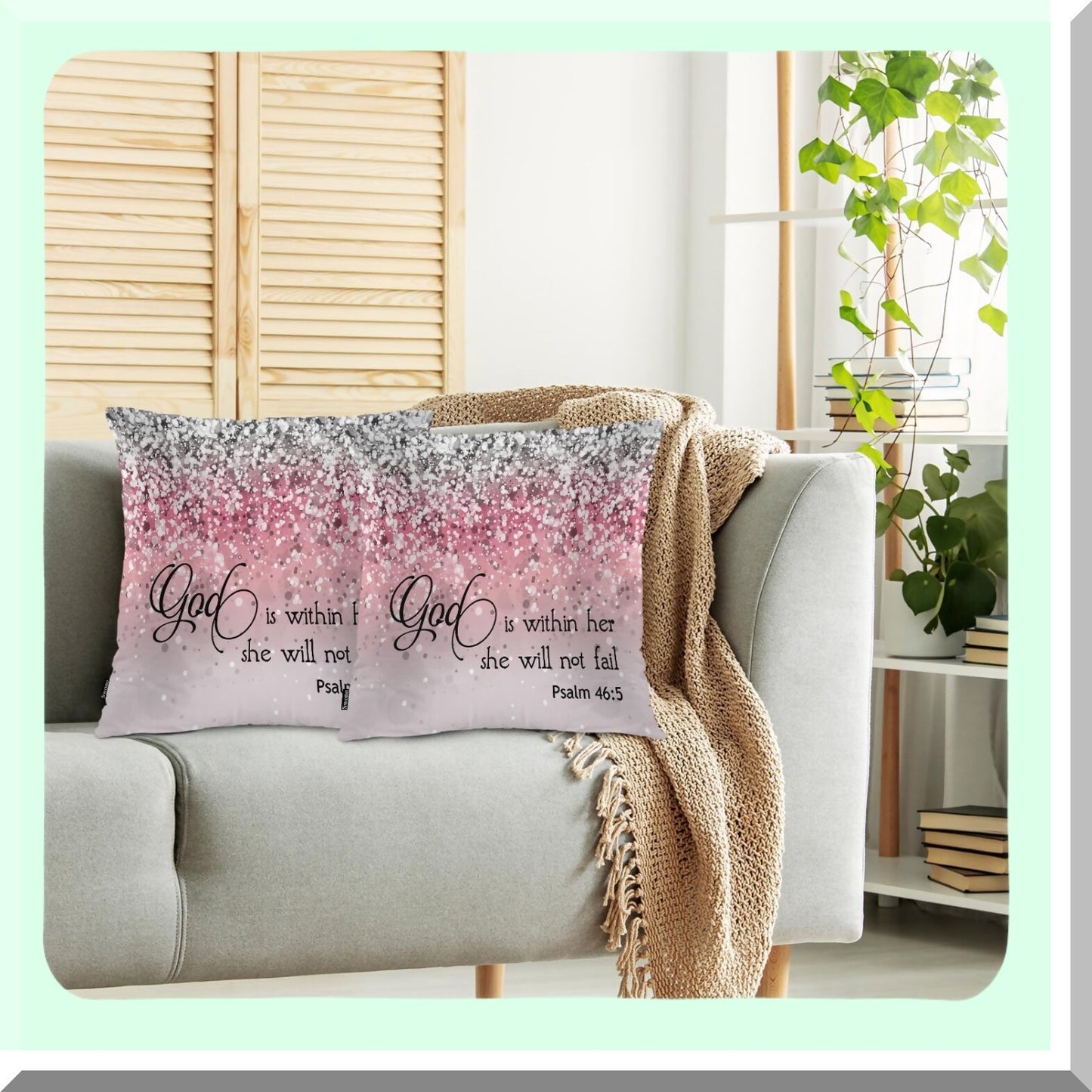 Divine Protection Pillow Covers - Set of 2 Bible Quote Cushion Cases for Home Decor, Sofa, Couch, Bed, Car - 18x18 Inch Glitter Pink Design