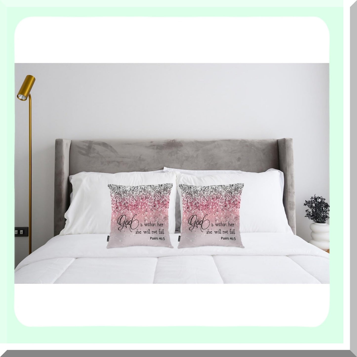 Divine Protection Pillow Covers - Set of 2 Bible Quote Cushion Cases for Home Decor, Sofa, Couch, Bed, Car - 18x18 Inch Glitter Pink Design