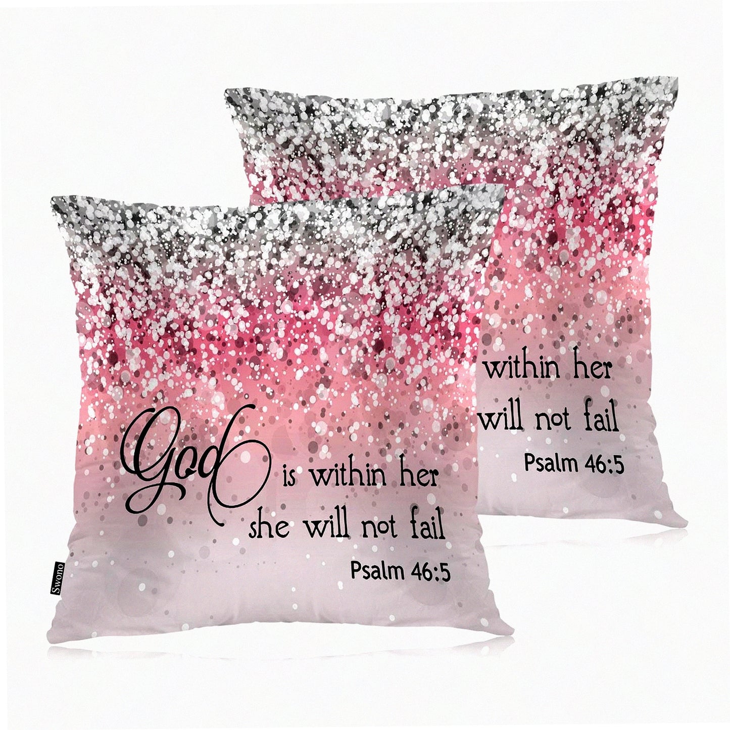 Divine Protection Pillow Covers - Set of 2 Bible Quote Cushion Cases for Home Decor, Sofa, Couch, Bed, Car - 18x18 Inch Glitter Pink Design