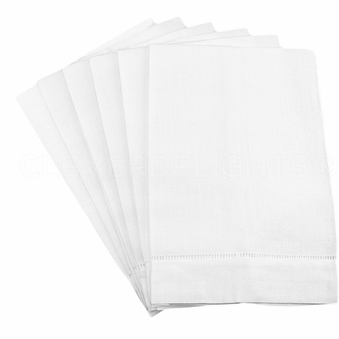 White Linen Hemstitched Hand Towels 6 Pack