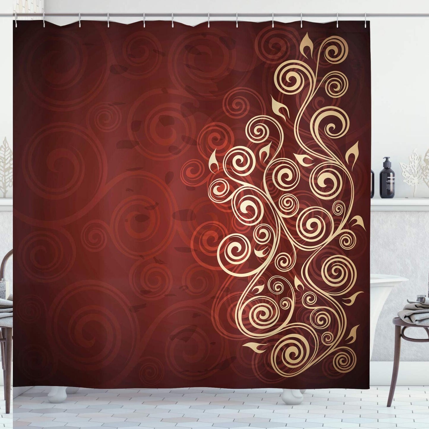 Burgundy Floral Shower Curtain 69x70 inches