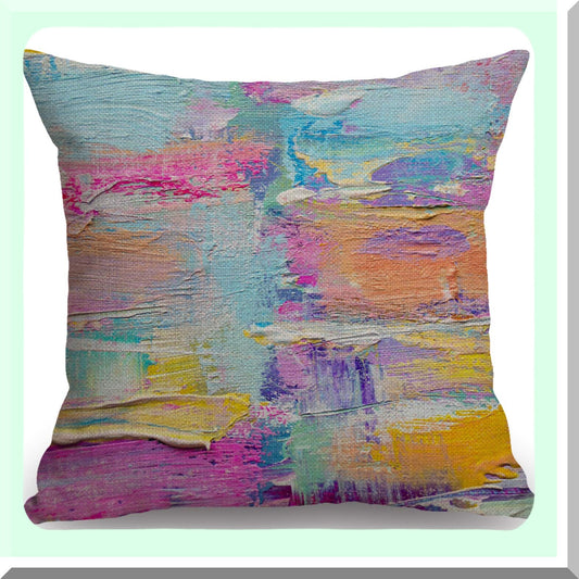 Multicolor Abstract Print Cotton Linen Throw Pillow Case - Decorative Cushion Cover for Sofa Couch Bedding - 18x18 Inches - Paints Cover