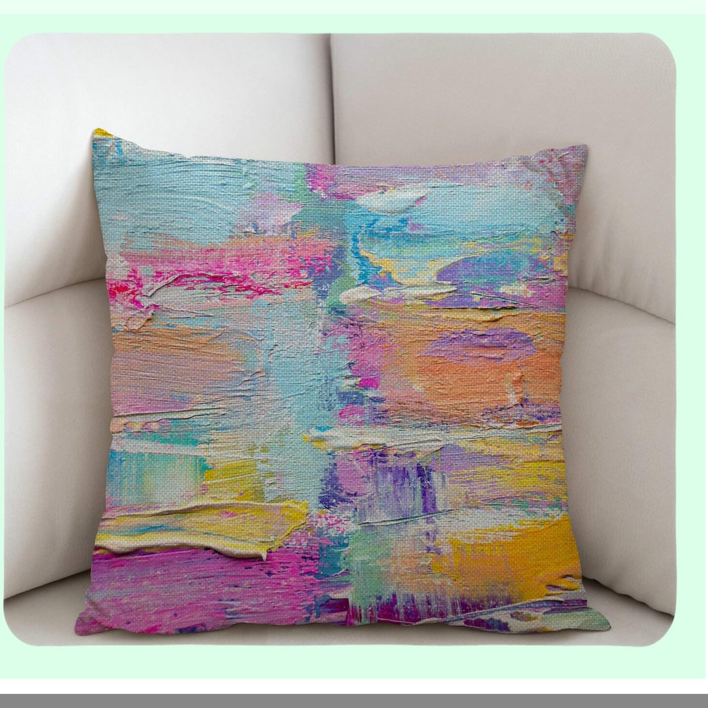 Multicolor Abstract Print Cotton Linen Throw Pillow Case - Decorative Cushion Cover for Sofa Couch Bedding - 18x18 Inches - Paints Cover