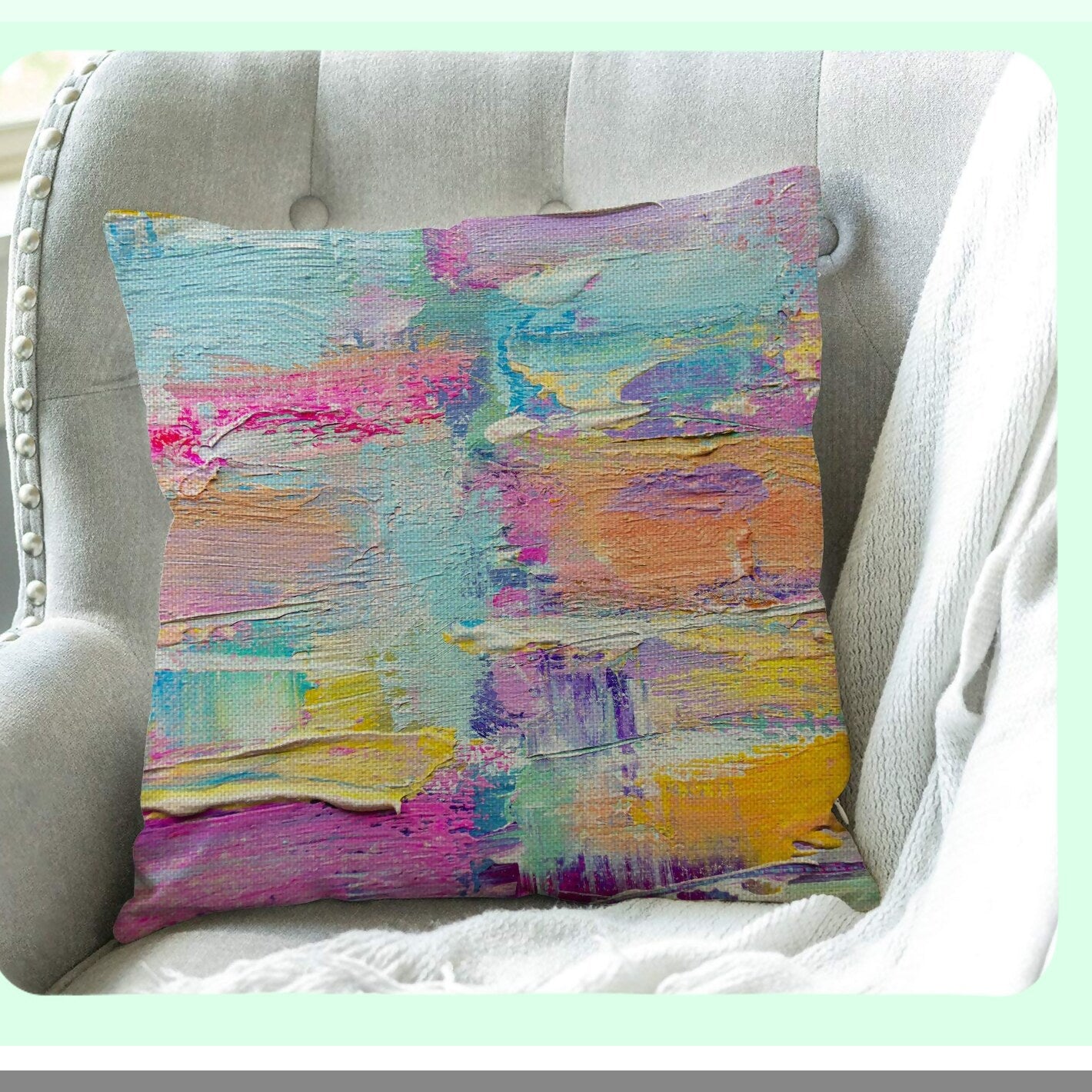 Multicolor Abstract Print Cotton Linen Throw Pillow Case - Decorative Cushion Cover for Sofa Couch Bedding - 18x18 Inches - Paints Cover