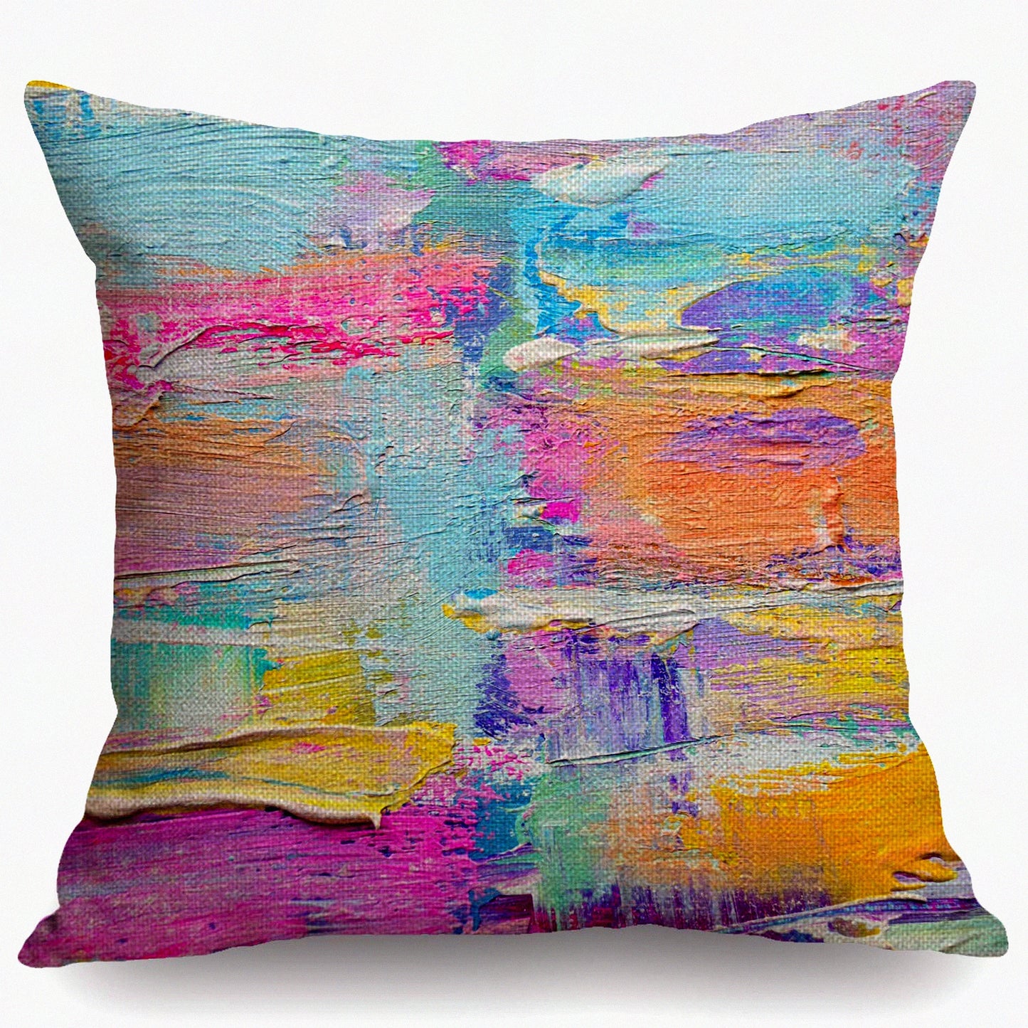 Multicolor Abstract Print Cotton Linen Throw Pillow Case - Decorative Cushion Cover for Sofa Couch Bedding - 18x18 Inches - Paints Cover