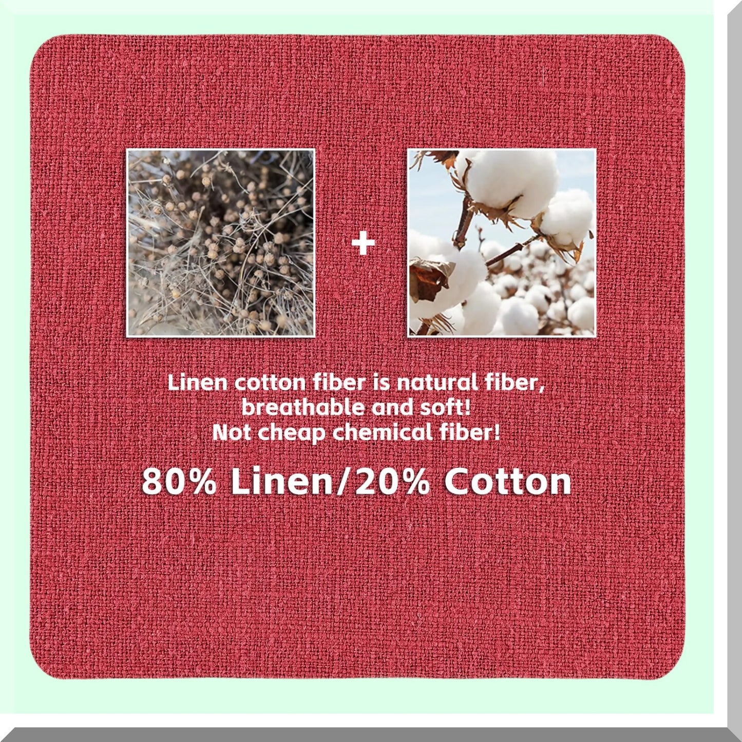 Rustic Linen Fringed Pillow Covers - Set of 2 Decorative Throw Pillowcases for Couch Sofa Bedroom - 20 x 20-Inch Jester Red Cushion Cover