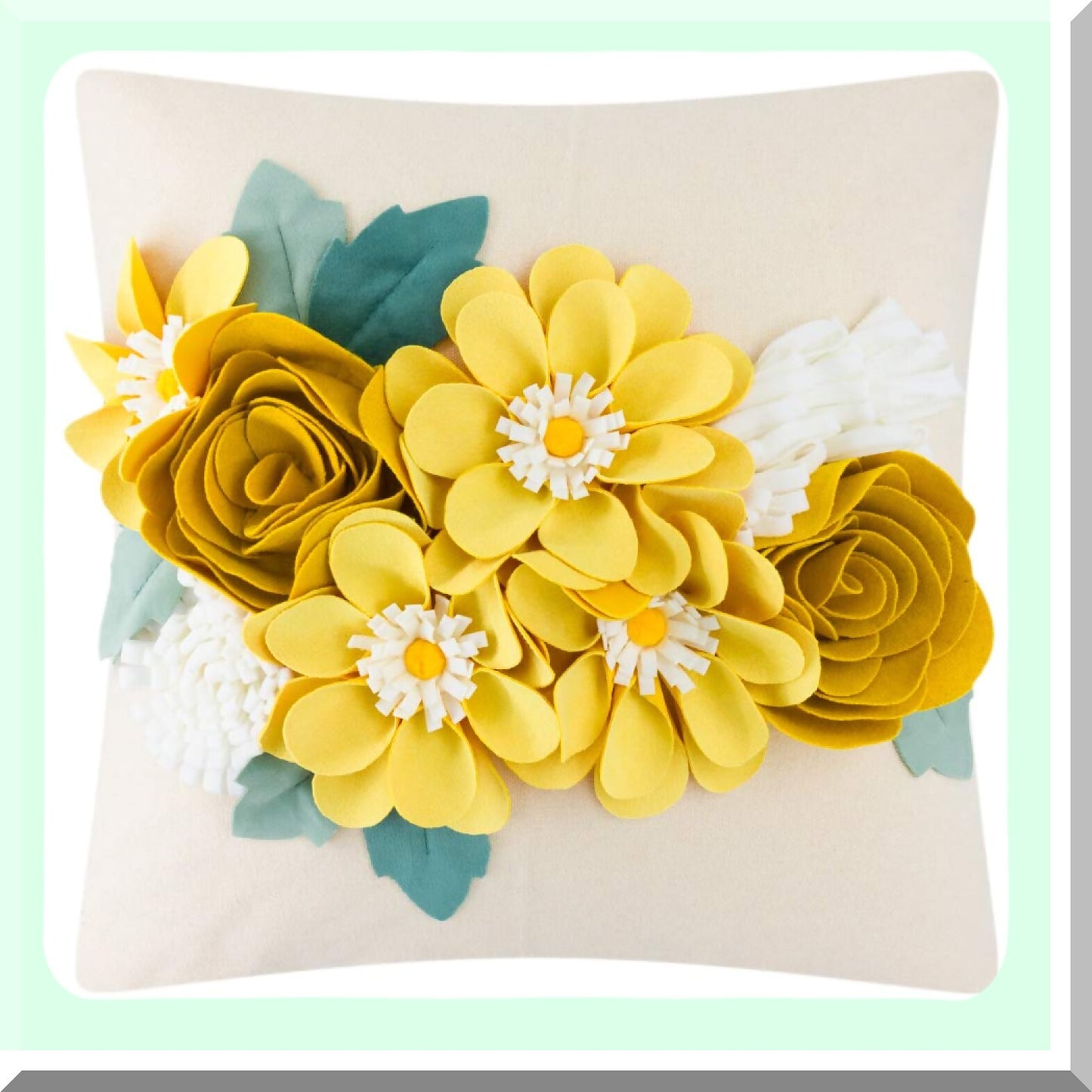 Floral Bliss 3D Pillow Cover - Creamy White Aesthetic Decorative Cushion for Home Decor - Colorful Yellow Flower Case - 18x18 Inches