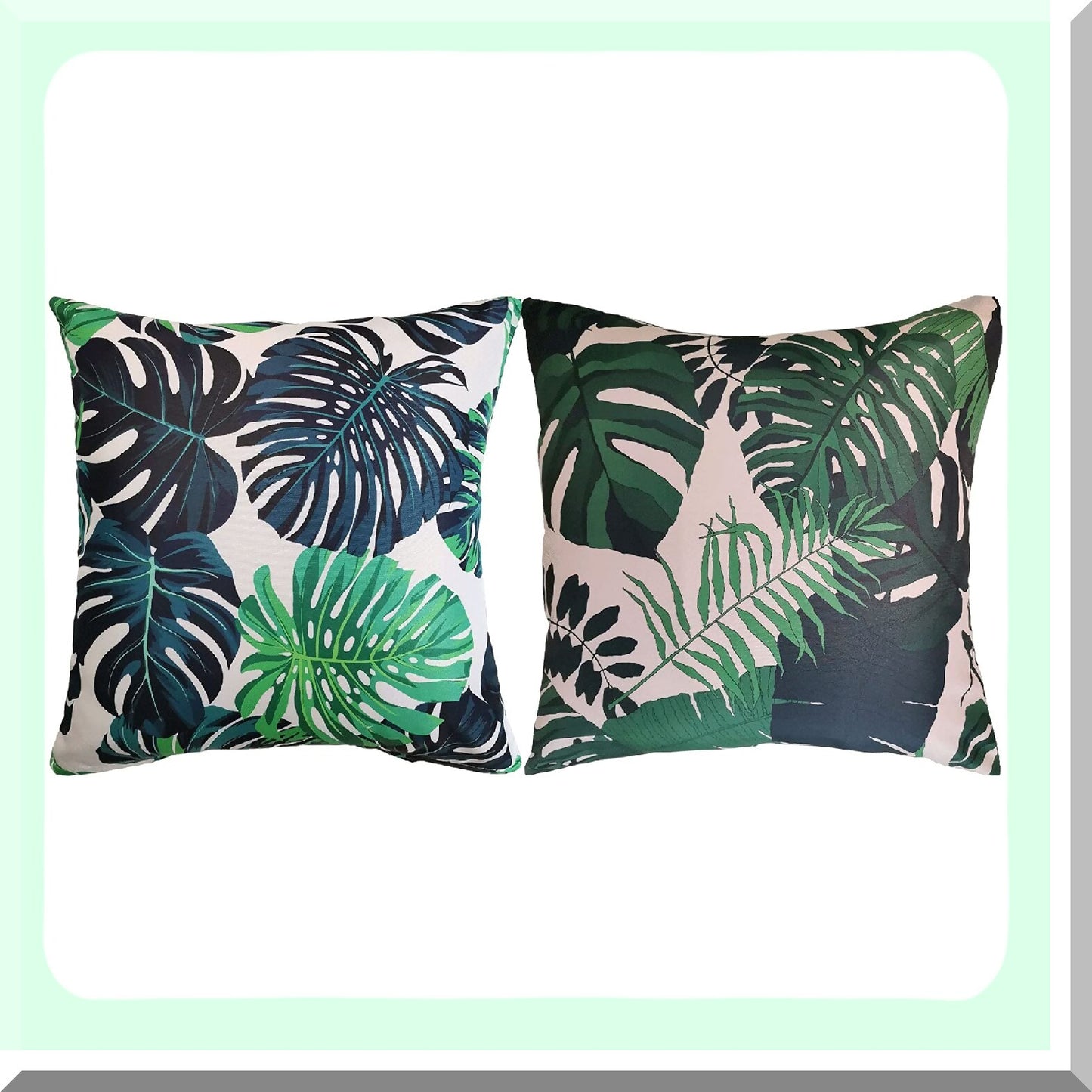 Tropical Jungle Palm Leaves Decorative Pillow Covers - Set of 2, 18x18" Throw Pillowcase for Sofa & Bedroom, Seamless Cushion Case for Home Decor