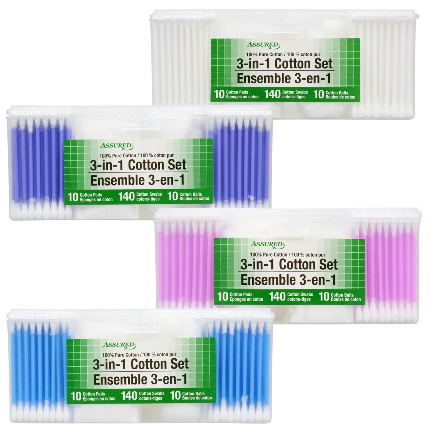Assured 3-in-1 Cotton Sets in Travel Cases, 7x1.75x3 in. (Pack of 48)