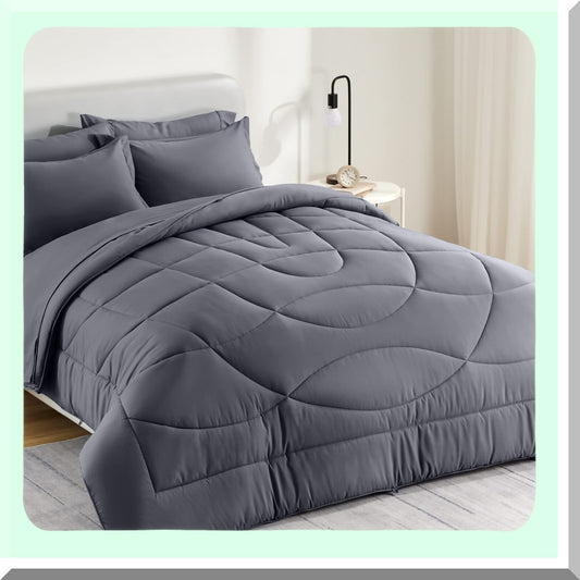 CoolMax Reversible Comforter - All Season Soft Breathable Bedding, Dark Grey Down Alternative Comforter for Size Cooling Comfort