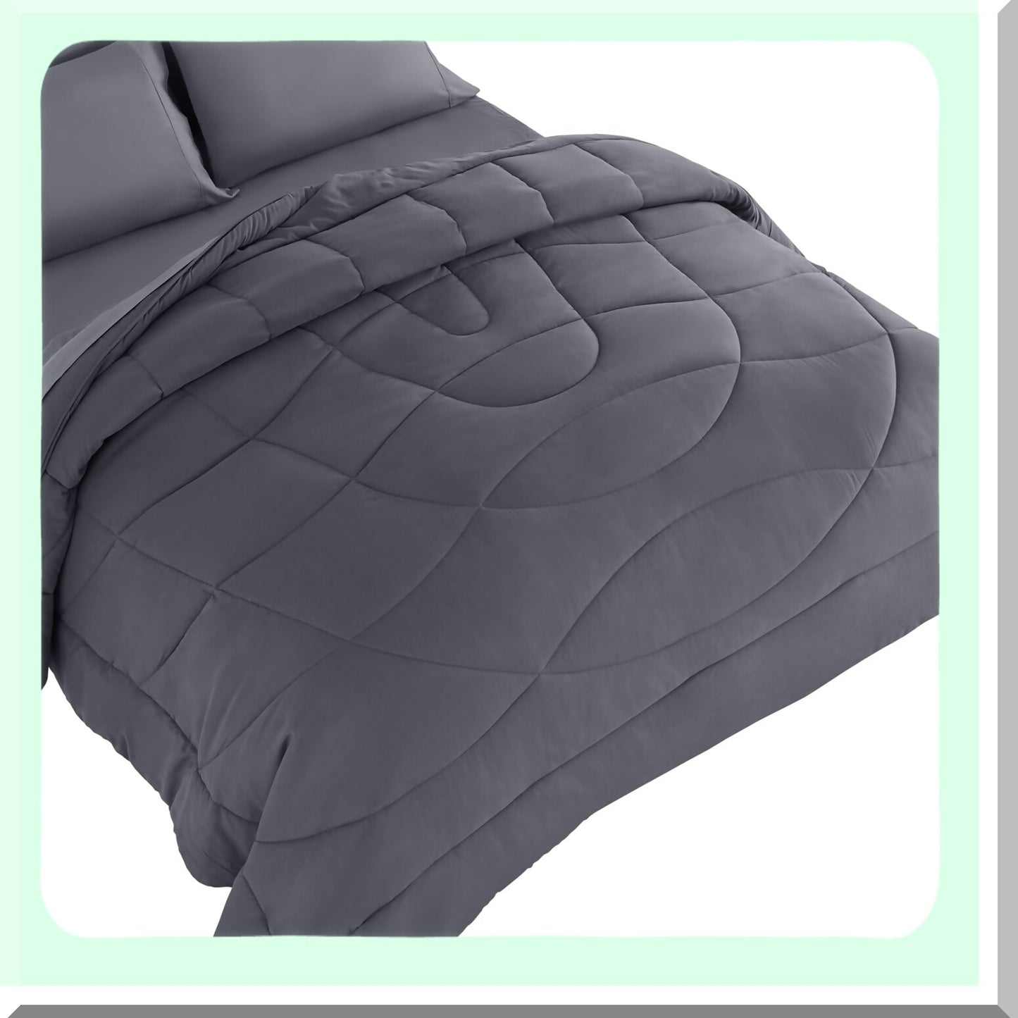 CoolMax Reversible Comforter - All Season Soft Breathable Bedding, Dark Grey Down Alternative Comforter for Size Cooling Comfort