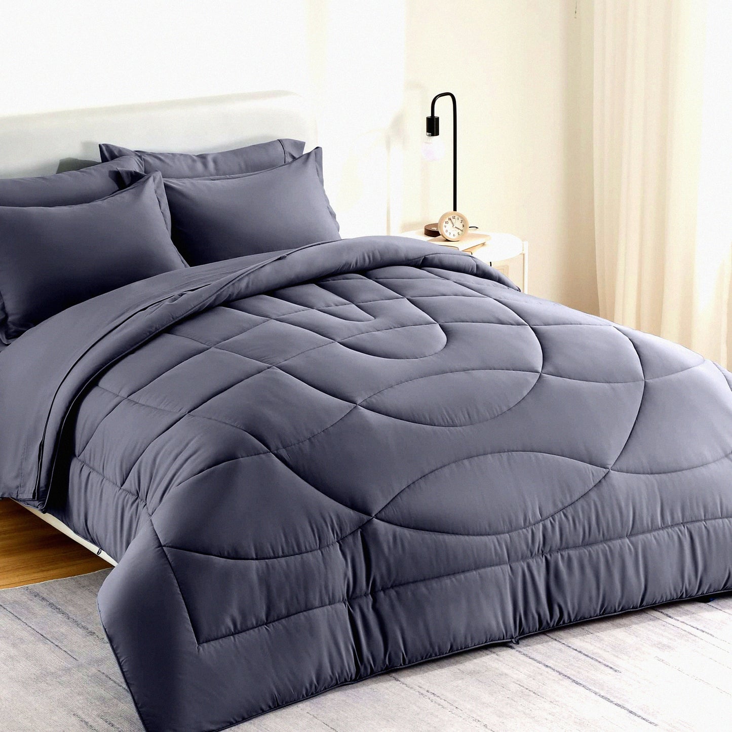CoolMax Reversible Comforter - All Season Soft Breathable Bedding, Dark Grey Down Alternative Comforter for Size Cooling Comfort