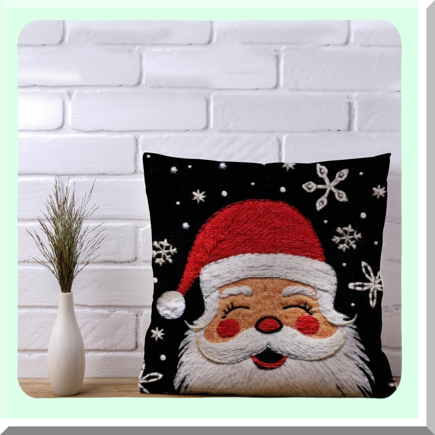 Holiday Cheer Pillow Cover - Festive 18x18 Inch Throw Cushion for Bed, Chair, Sofa & Couch - Claus Decorations for Christmas Decor