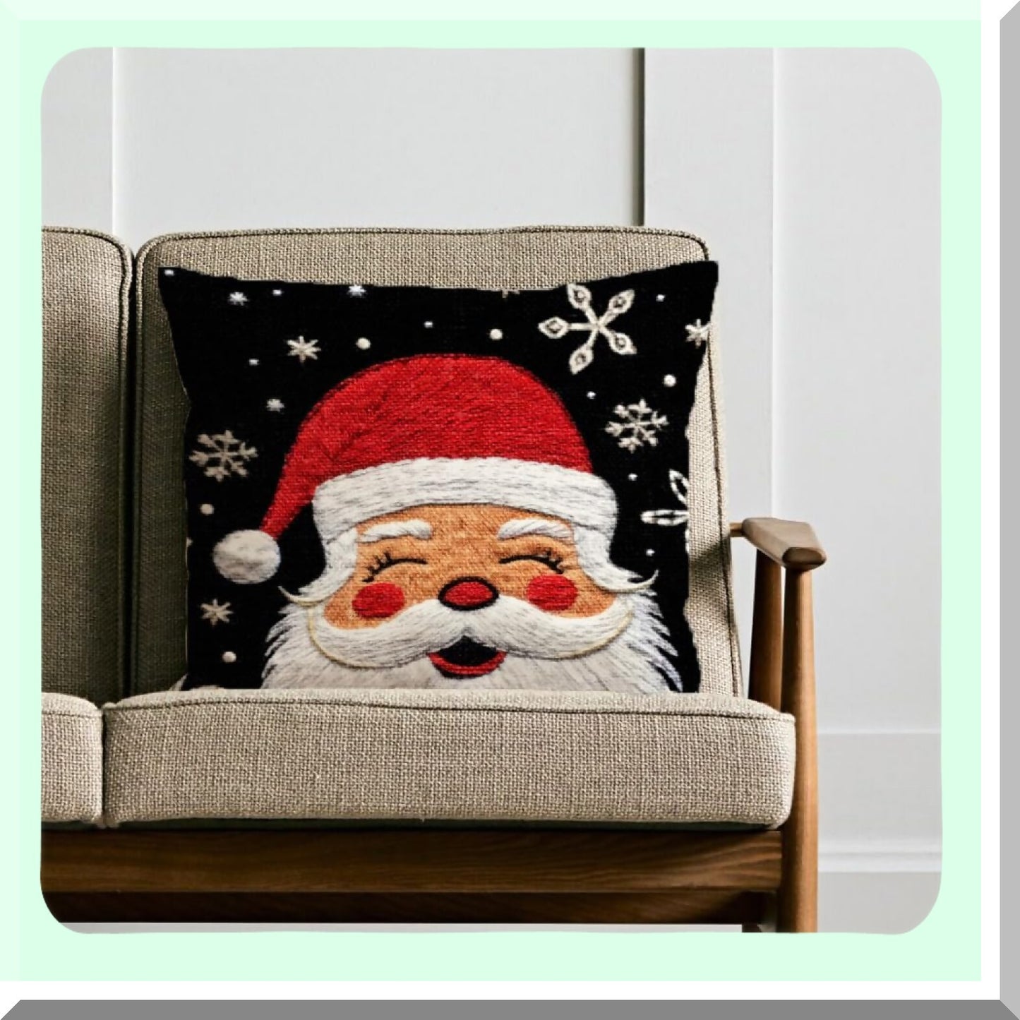 Holiday Cheer Pillow Cover - Festive 18x18 Inch Throw Cushion for Bed, Chair, Sofa & Couch - Claus Decorations for Christmas Decor