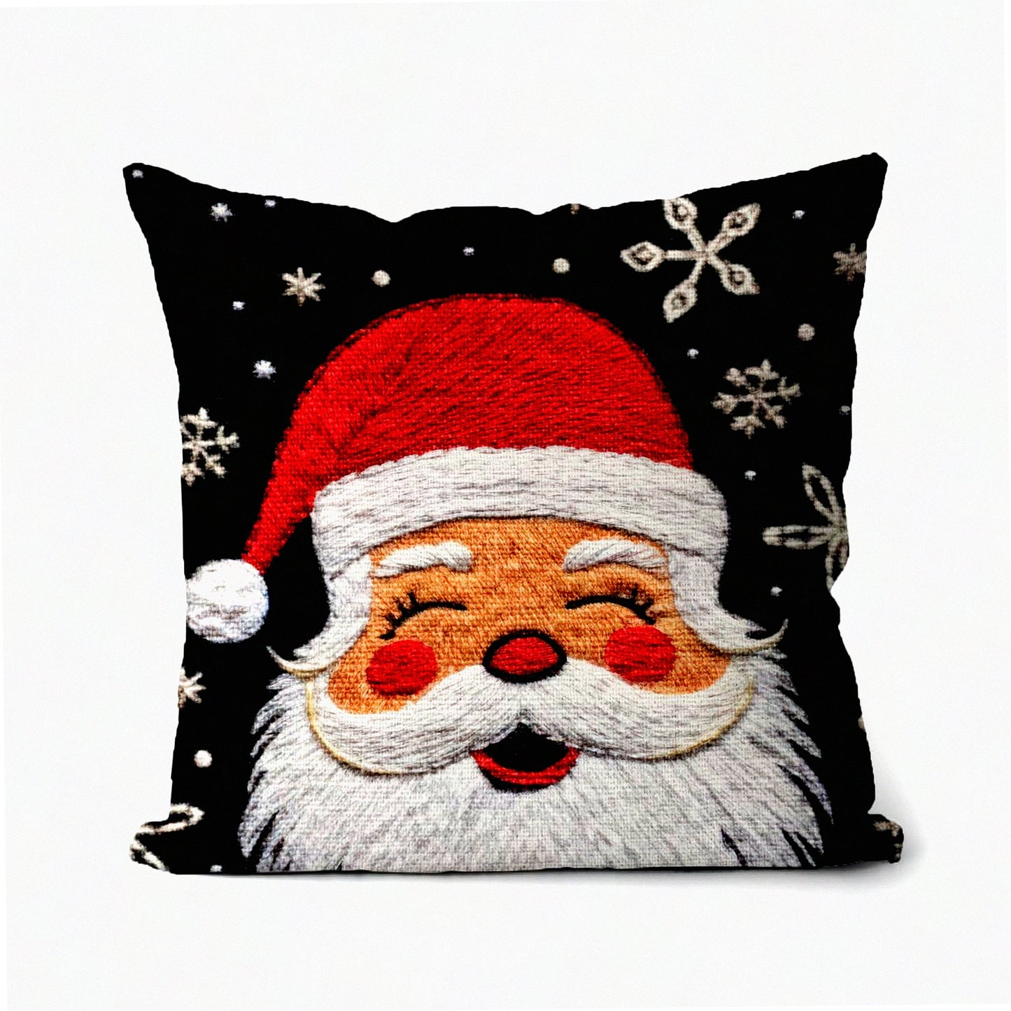 Holiday Cheer Pillow Cover - Festive 18x18 Inch Throw Cushion for Bed, Chair, Sofa & Couch - Claus Decorations for Christmas Decor
