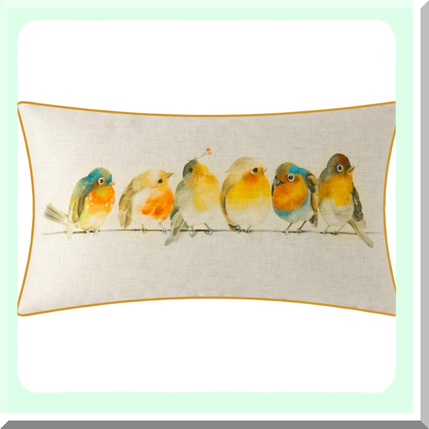Watercolor Birds Linen Pillow Cover - Decorative Rectangular Cushion Case for Sofa, Bedroom, Couch & Chair - Hand Drawn Accent - 14 X 24 Inches