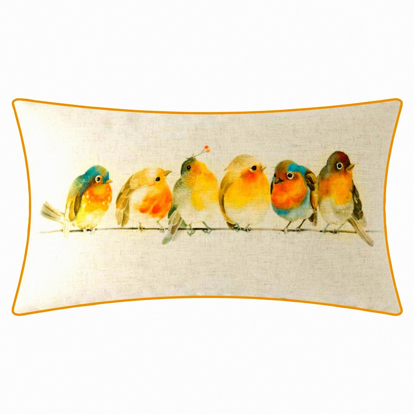 Watercolor Birds Linen Pillow Cover - Decorative Rectangular Cushion Case for Sofa, Bedroom, Couch & Chair - Hand Drawn Accent - 14 X 24 Inches