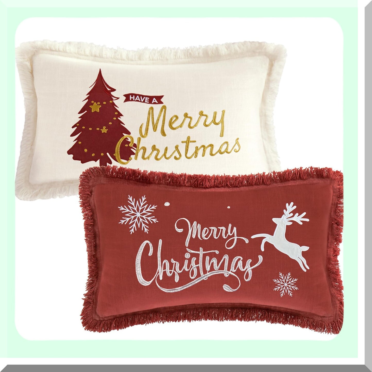 Holiday Farmhouse Linen Pillow Covers Set - Xmas Decorative Throw Cushion Cases for Sofa Couch - Merry 12x20 Inch Pack of 2