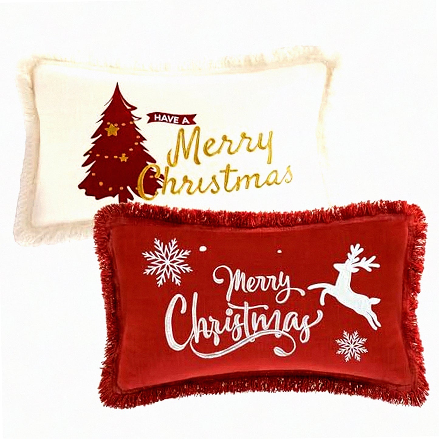 Holiday Farmhouse Linen Pillow Covers Set - Xmas Decorative Throw Cushion Cases for Sofa Couch - Merry 12x20 Inch Pack of 2