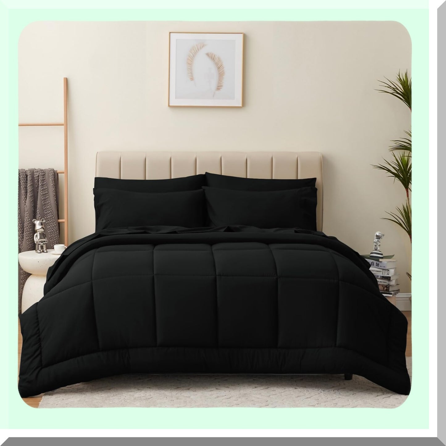 Black Diamond 7-Piece Bedding Set - Queen Size Comforter, Flat Sheet, Fitted Sheet, Pillowcases - All Season Quilted Comforter - Full Comforter Set