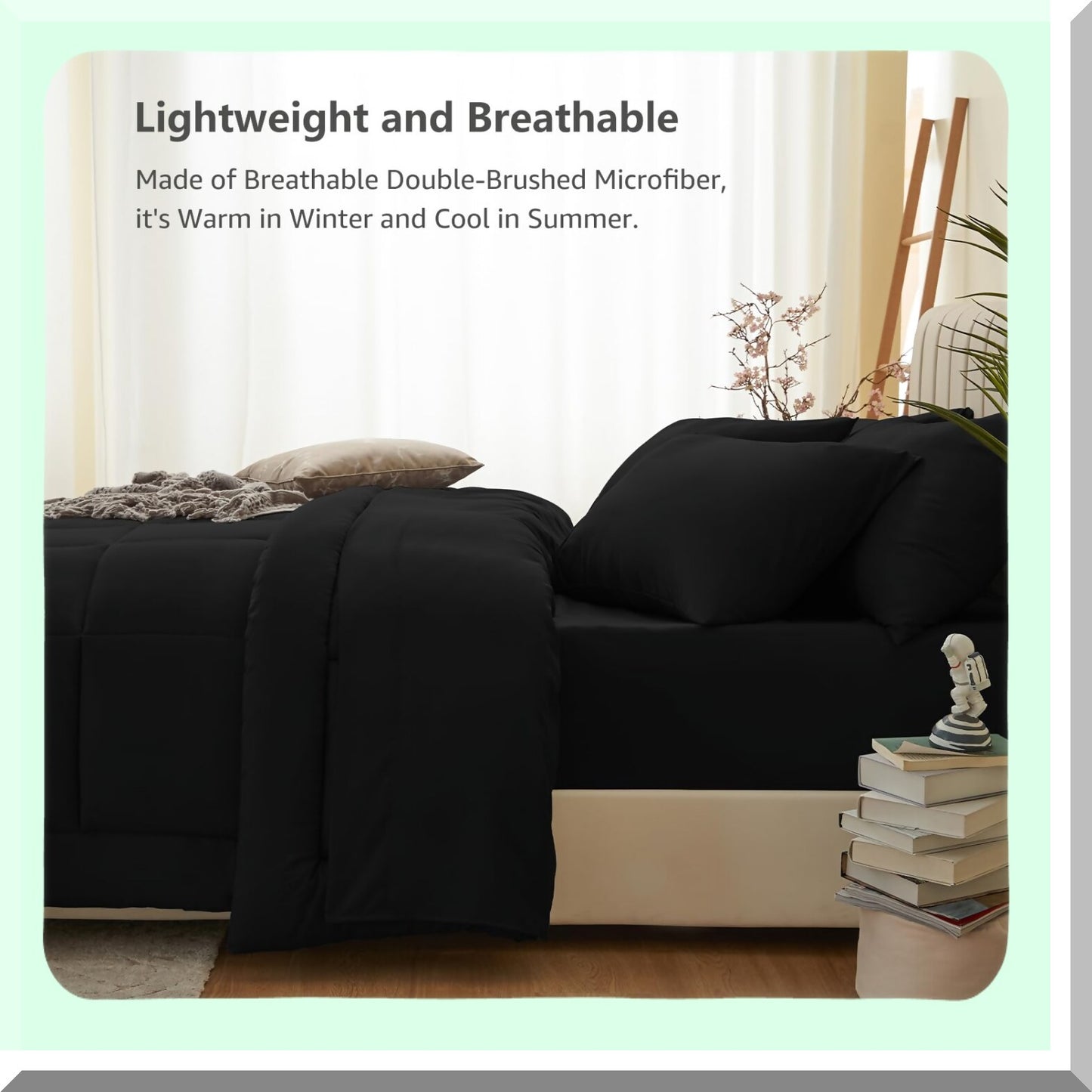 Black Diamond 7-Piece Bedding Set - Queen Size Comforter, Flat Sheet, Fitted Sheet, Pillowcases - All Season Quilted Comforter - Full Comforter Set