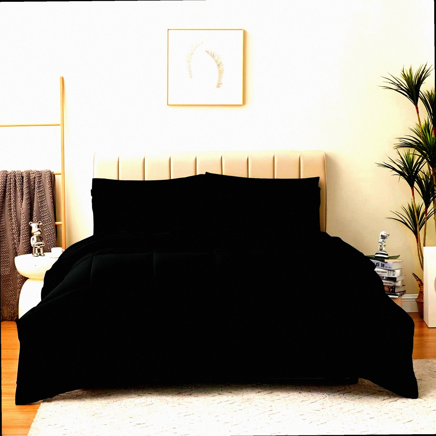 Black Diamond 7-Piece Bedding Set - Queen Size Comforter, Flat Sheet, Fitted Sheet, Pillowcases - All Season Quilted Comforter - Full Comforter Set