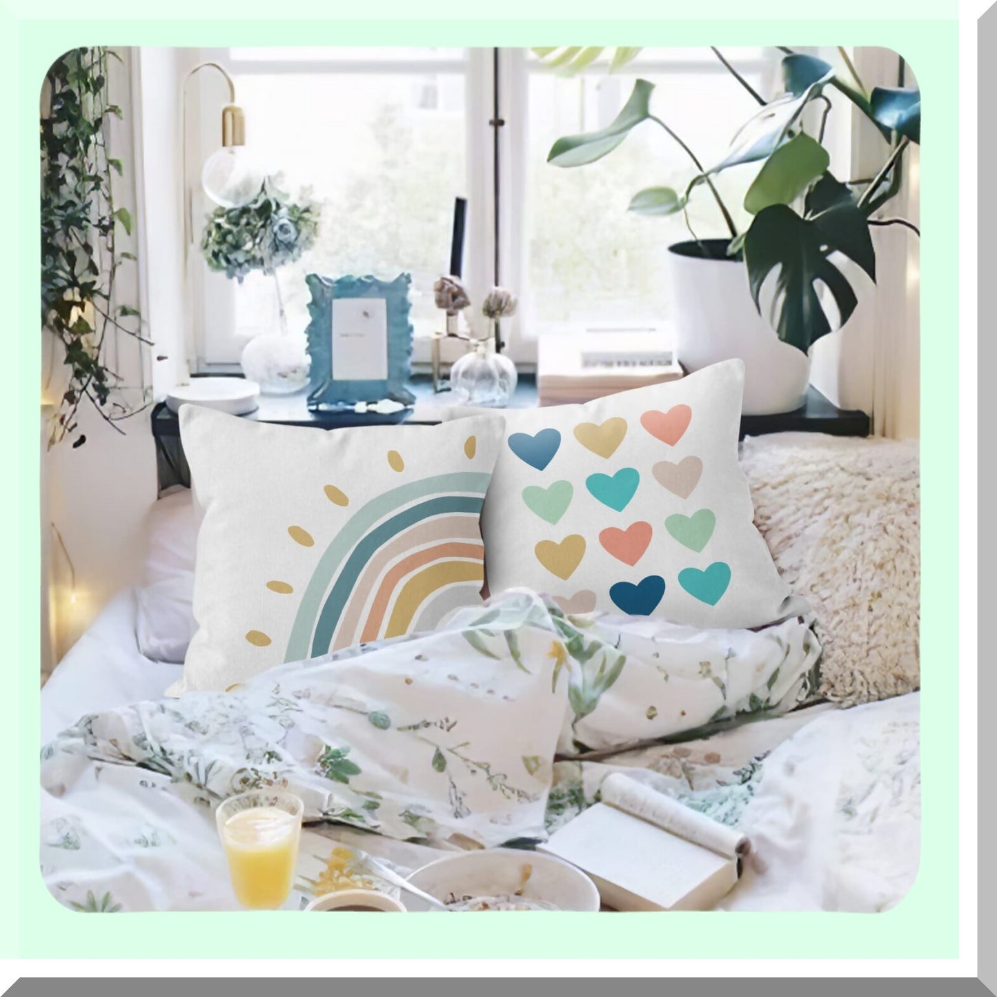 Sunshine Rainbow Boho Pillowcase Set - You are So Loved Decorative Throw Pillow Cover for Clroom Nursery Room Decor - 18 x 18 - Set of 4