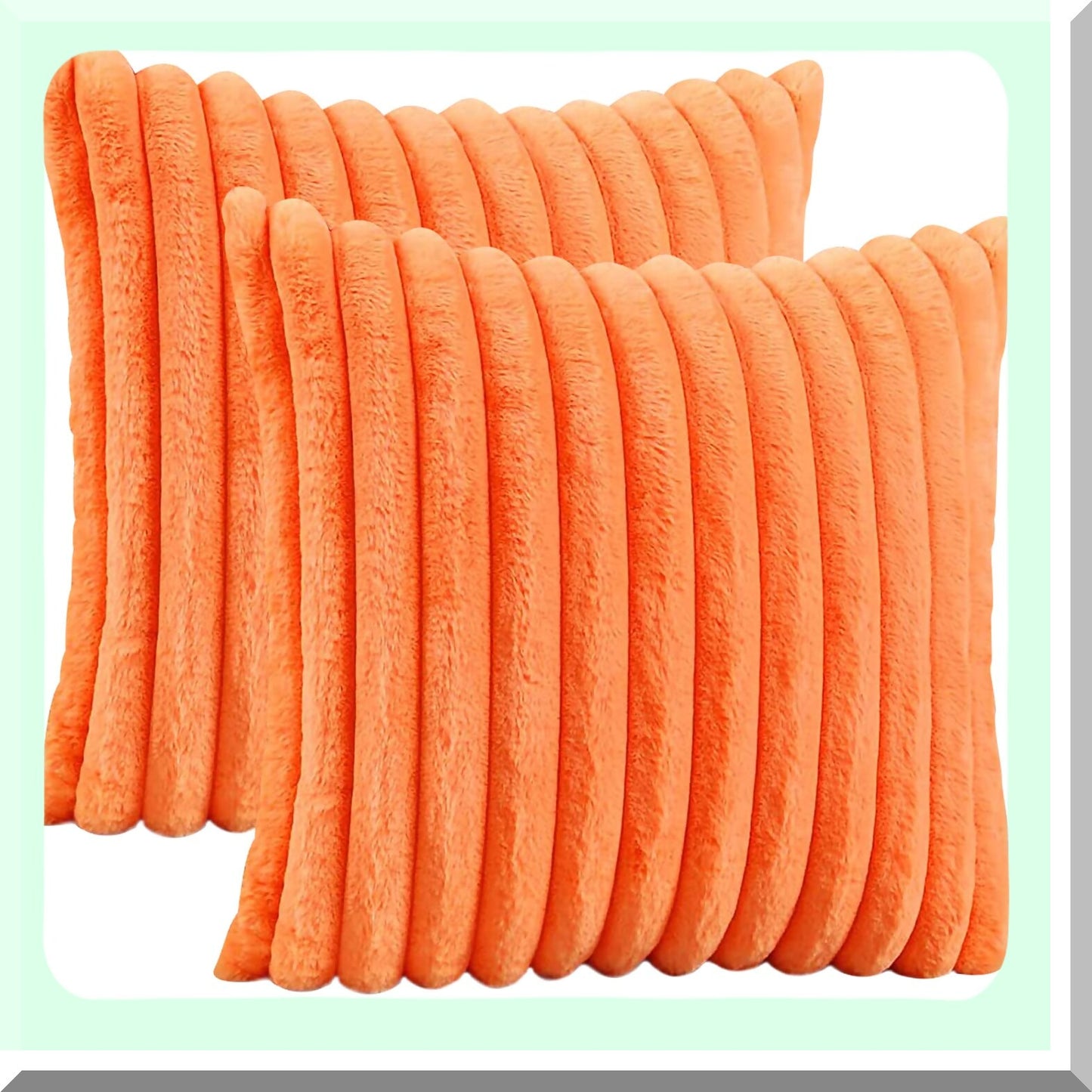 Luxury Velvet Rabbit Cushion Covers - Set of 2 Soft Decorative Throw Pillow Covers for Sofa Couch & Bedroom, 18x18 Inch, Orange Square Style