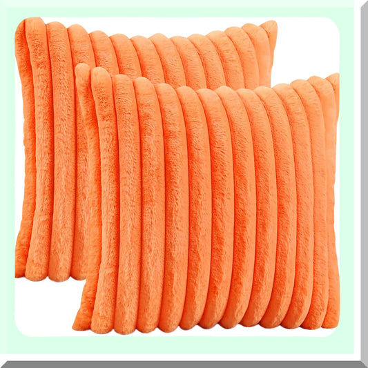 Luxury Velvet Rabbit Cushion Covers - Set of 2 Soft Decorative Throw Pillow Covers for Sofa Couch & Bedroom, 18x18 Inch, Orange Square Style