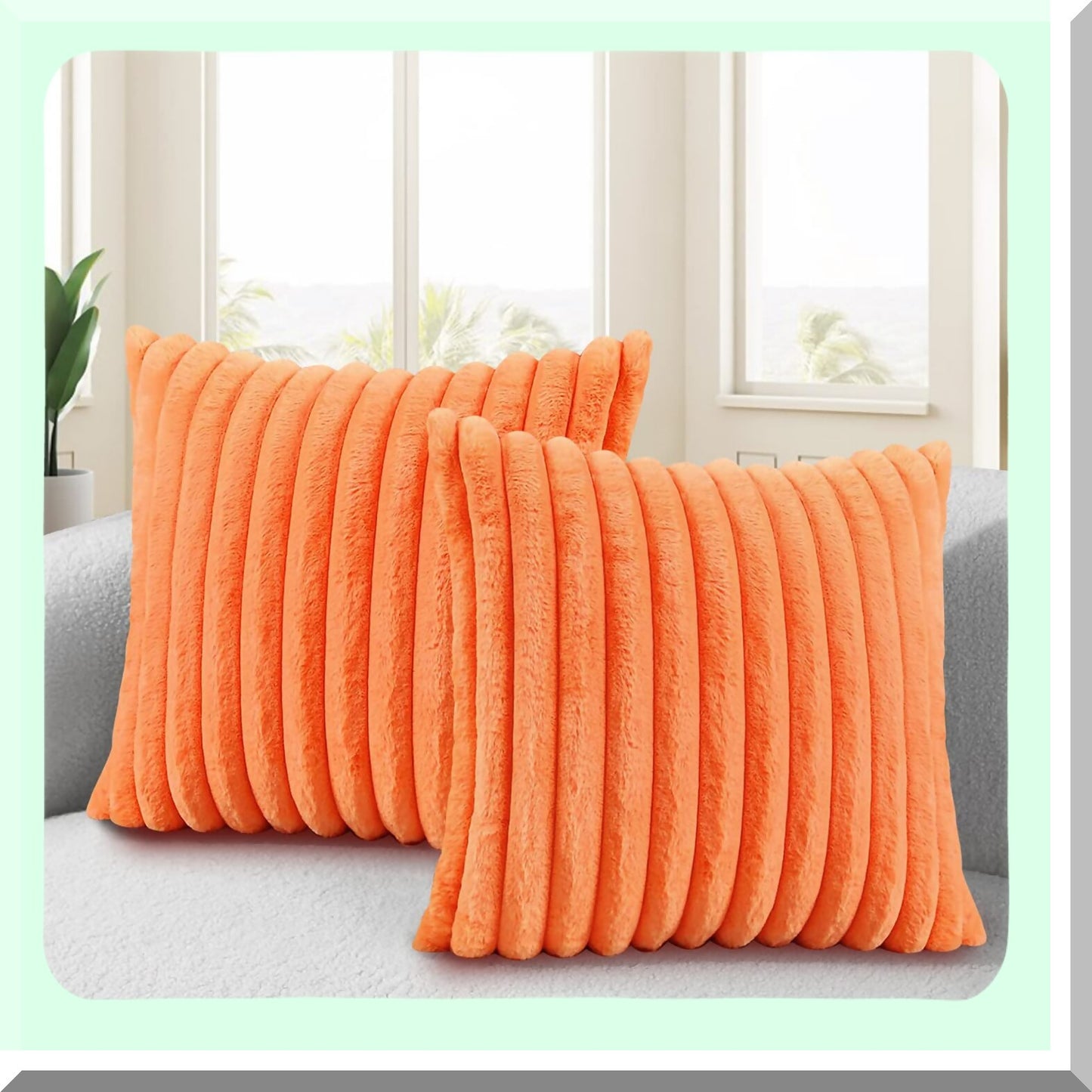 Luxury Velvet Rabbit Cushion Covers - Set of 2 Soft Decorative Throw Pillow Covers for Sofa Couch & Bedroom, 18x18 Inch, Orange Square Style