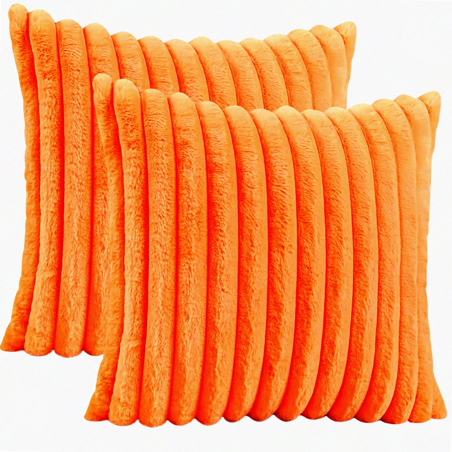 Luxury Velvet Rabbit Cushion Covers - Set of 2 Soft Decorative Throw Pillow Covers for Sofa Couch & Bedroom, 18x18 Inch, Orange Square Style