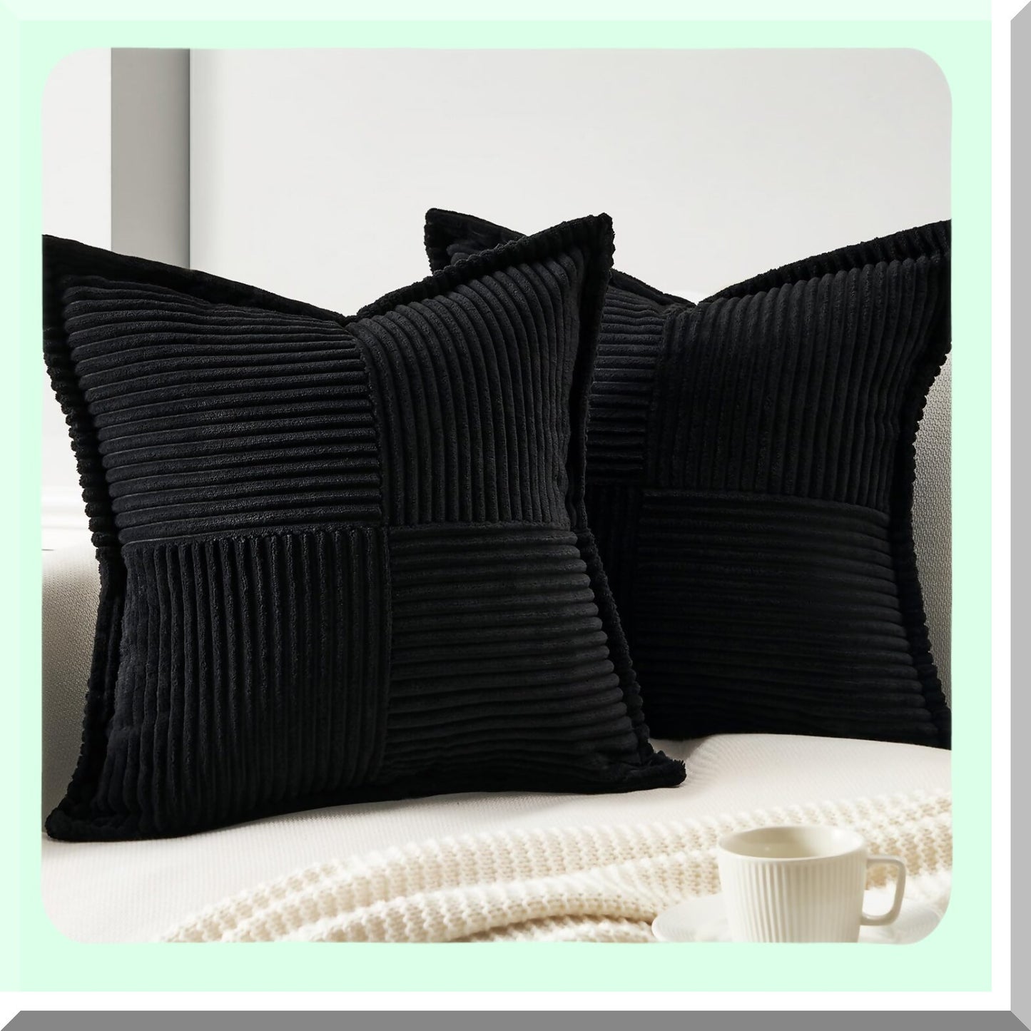 Boho Chic Corduroy Pillow Covers - Set of 2, Western Boucle Striped Cushion Cases for Living Room Decor - Fluffy Black Throw Pillows 18x18