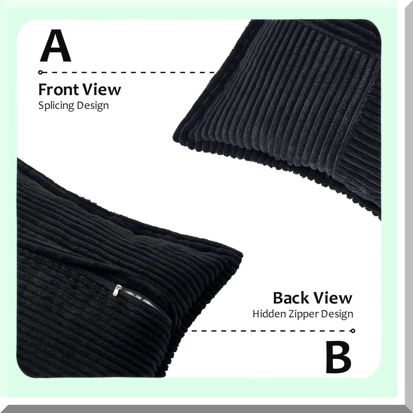 Boho Chic Corduroy Pillow Covers - Set of 2, Western Boucle Striped Cushion Cases for Living Room Decor - Fluffy Black Throw Pillows 18x18