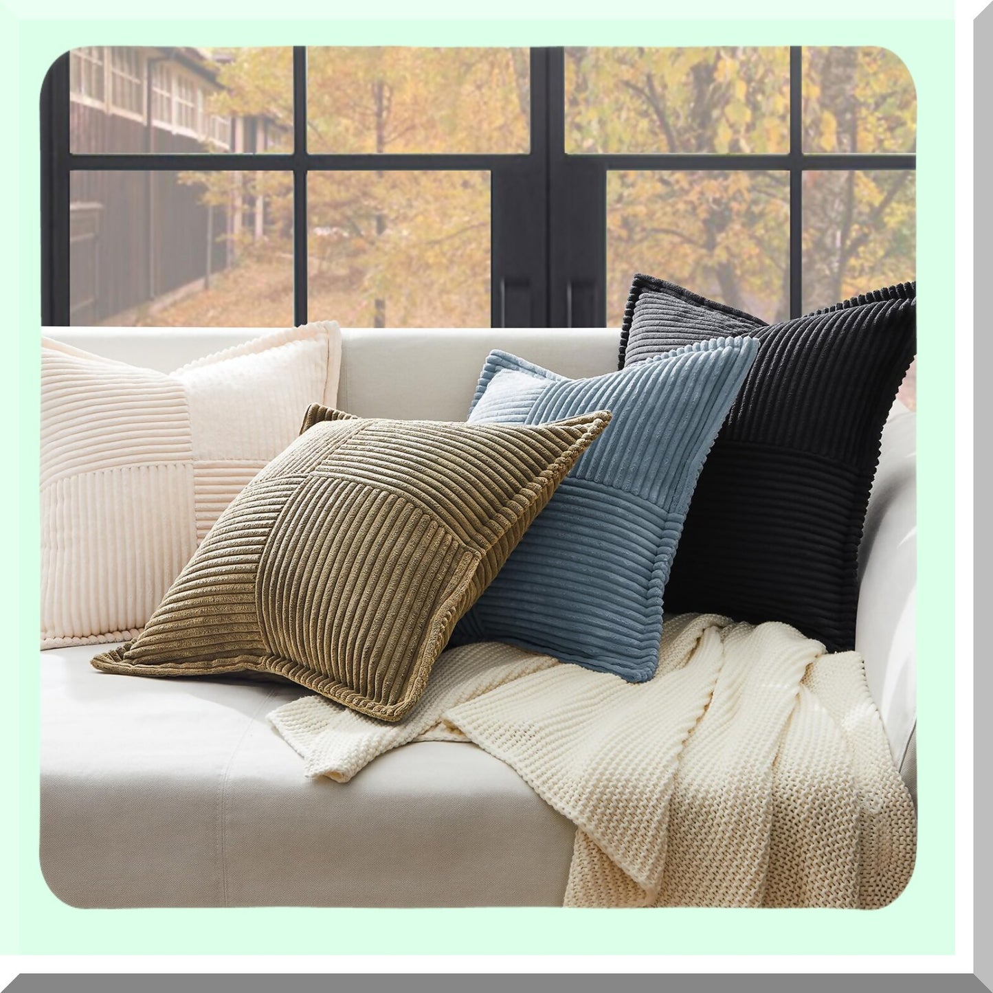 Boho Chic Corduroy Pillow Covers - Set of 2, Western Boucle Striped Cushion Cases for Living Room Decor - Fluffy Black Throw Pillows 18x18