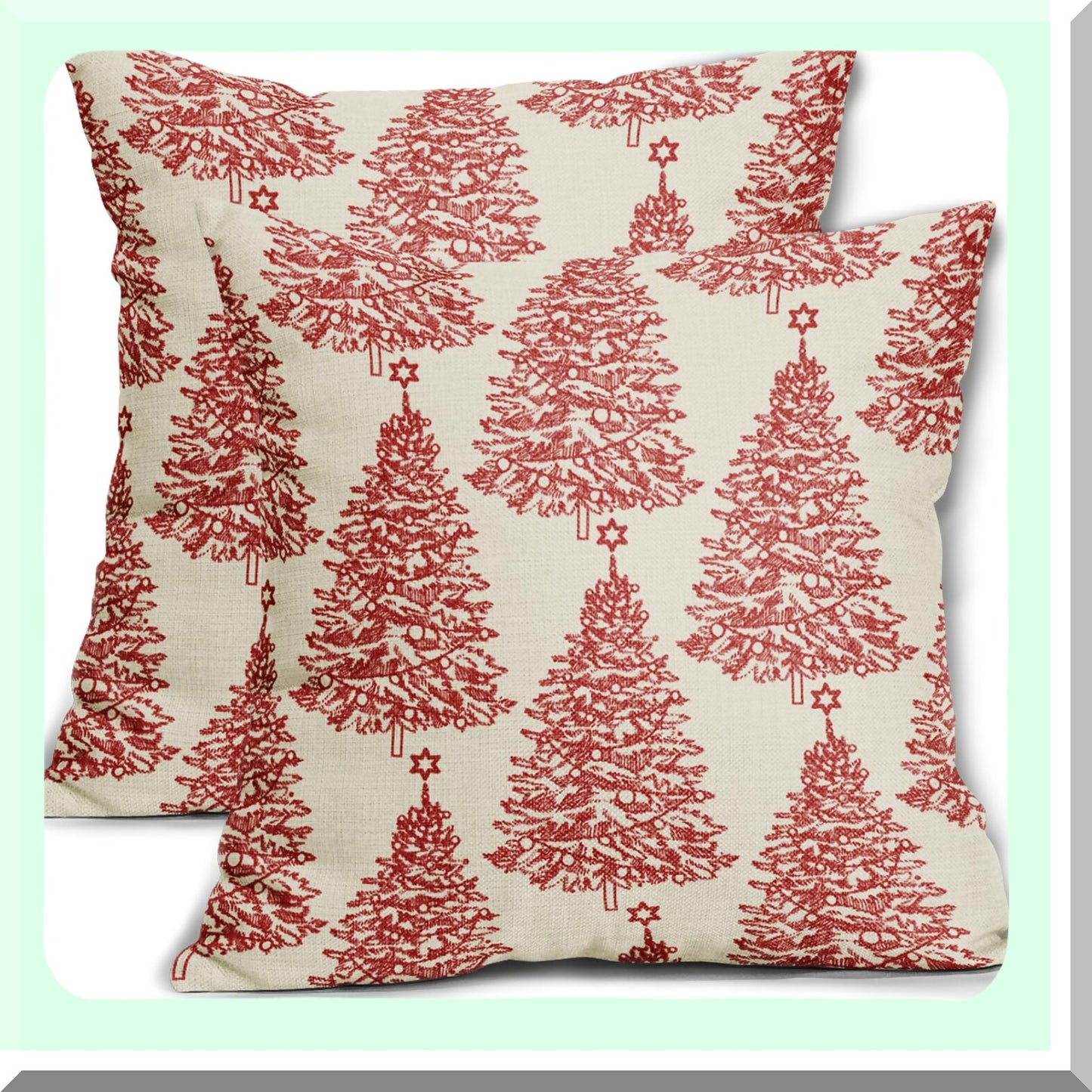 Winter Wonderland Pillow Covers - Set of 2 Red Xmas Tree Star Rustic Print Outdoor Pillowcases. Farmhouse Vintage Holiday Decorations for Couch, Sofa, Bed.