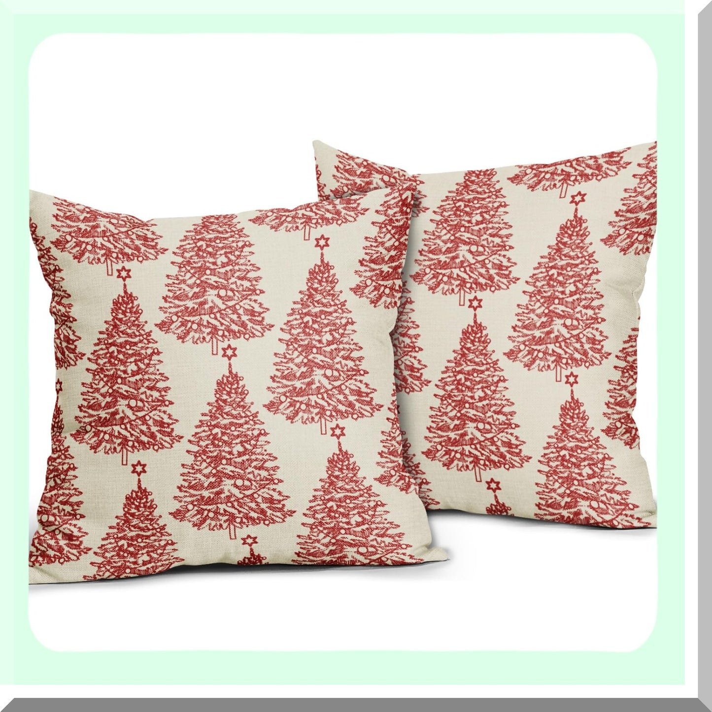 Winter Wonderland Pillow Covers - Set of 2 Red Xmas Tree Star Rustic Print Outdoor Pillowcases. Farmhouse Vintage Holiday Decorations for Couch, Sofa, Bed.